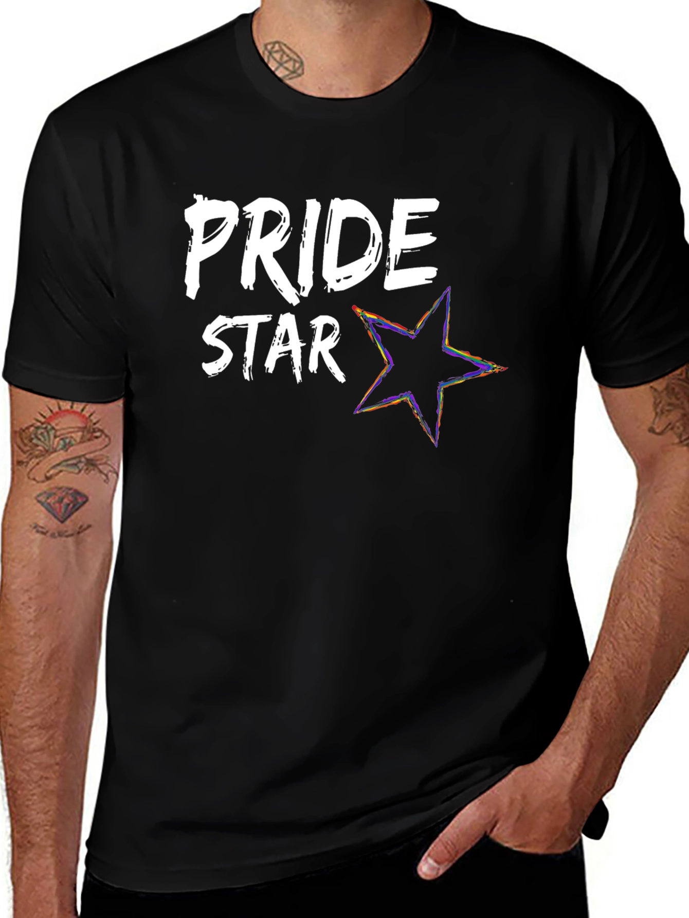 Pride Star Graphic Tee - Black Cotton Blend