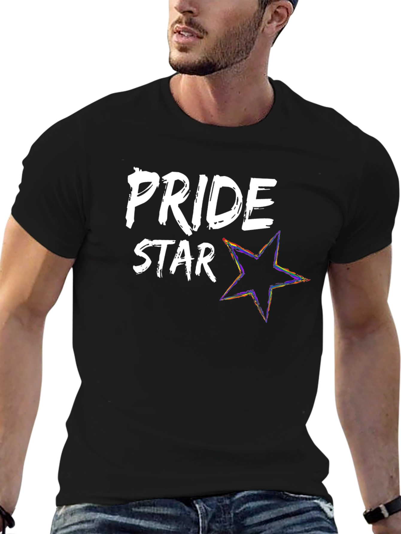 Pride Star Graphic Tee - Black Cotton Blend