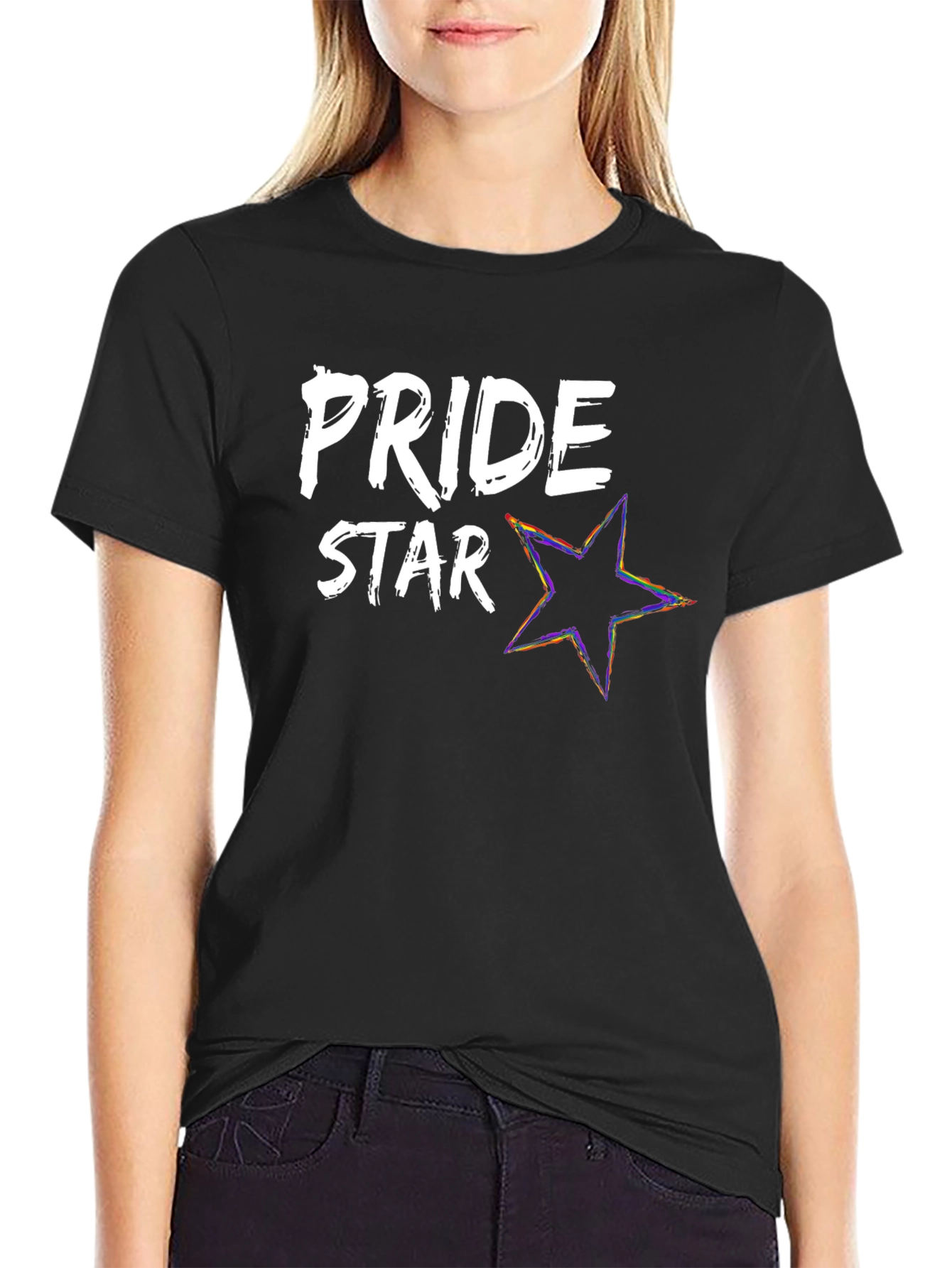 Pride Star Graphic Tee - Black Cotton Blend