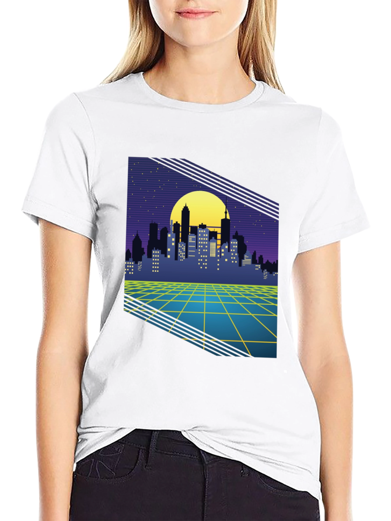 Retro Cityscape Graphic Tee - Synthwave Style