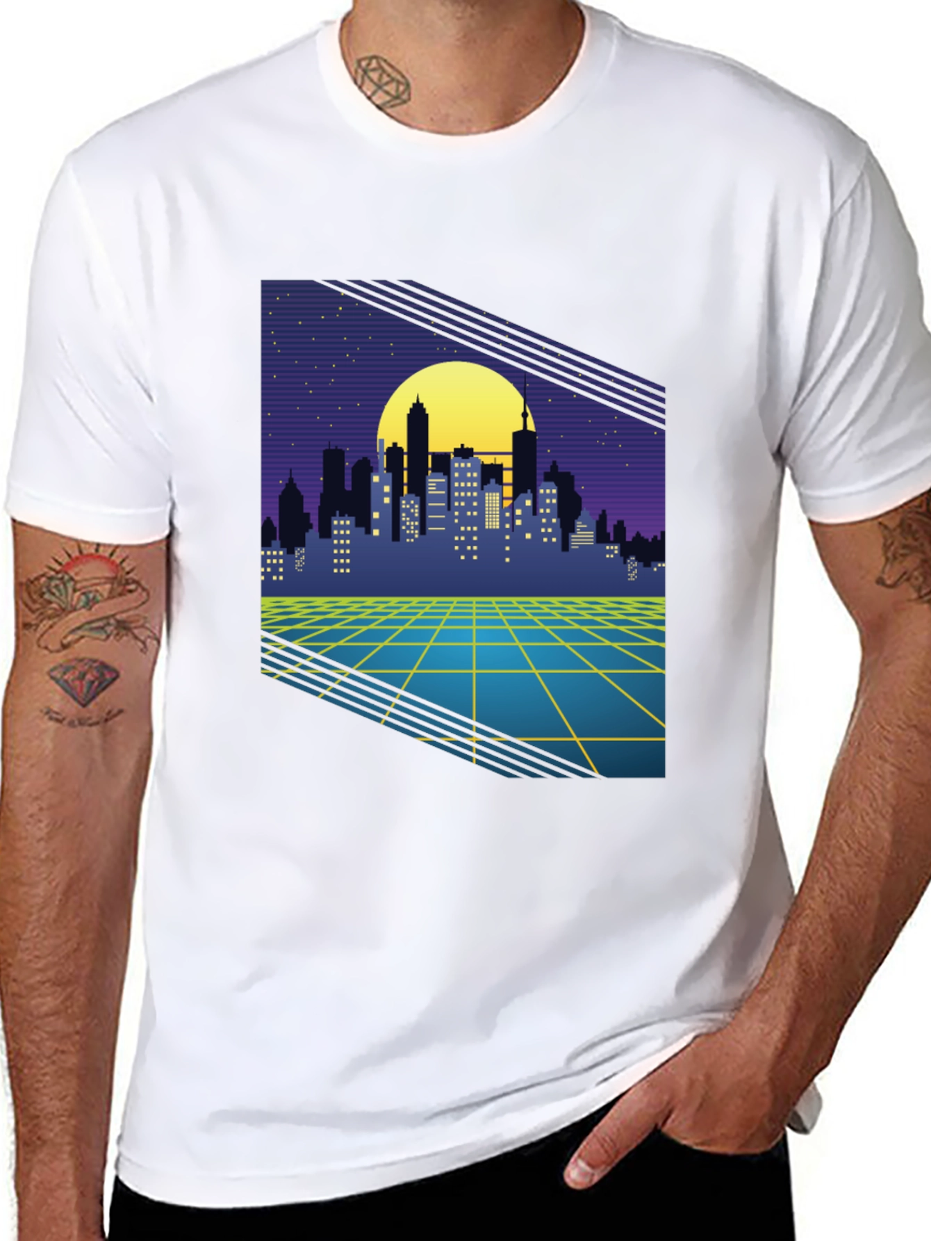 Retro Cityscape Graphic Tee - Synthwave Style