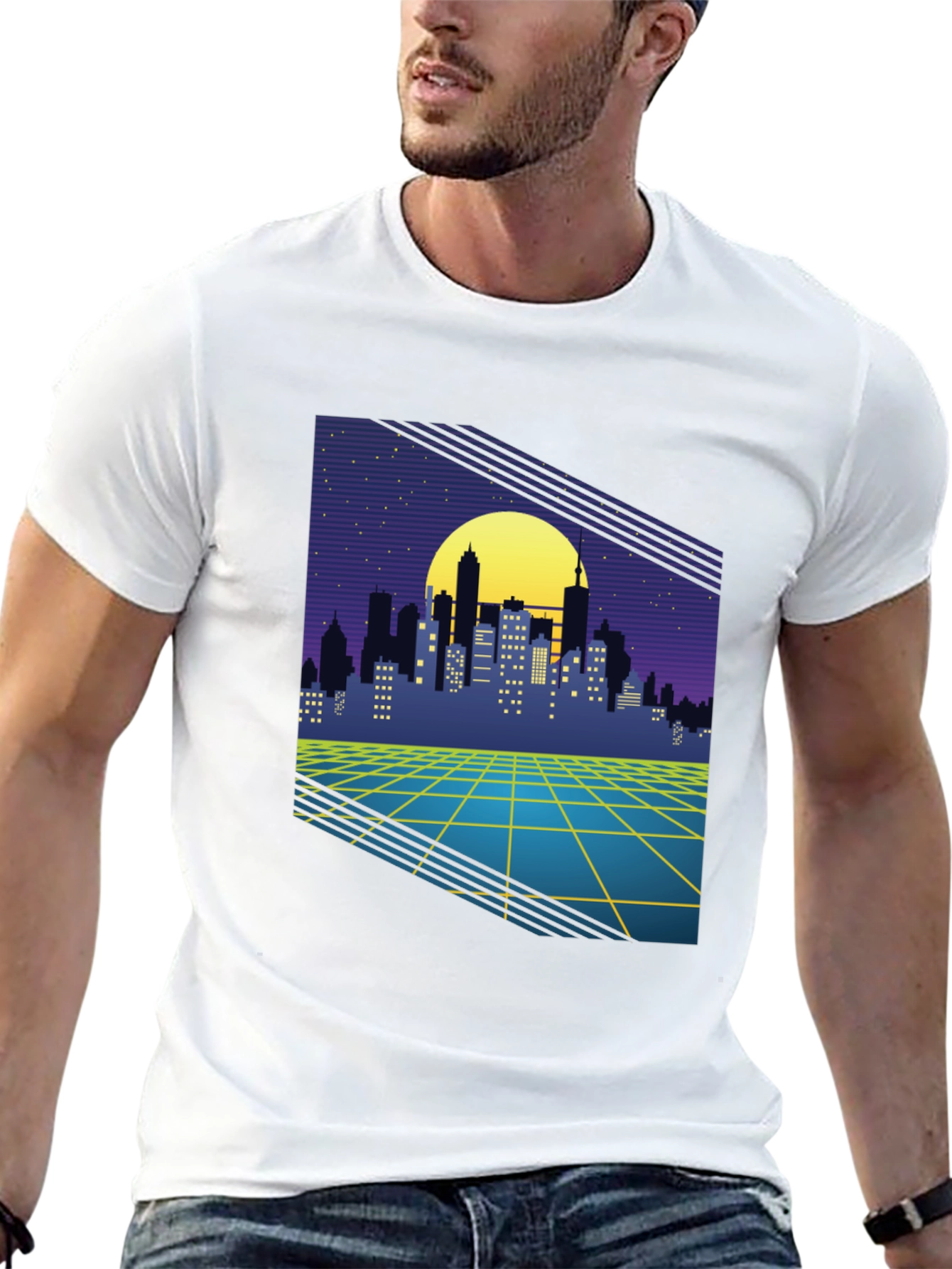 Retro Cityscape Graphic Tee - Synthwave Style