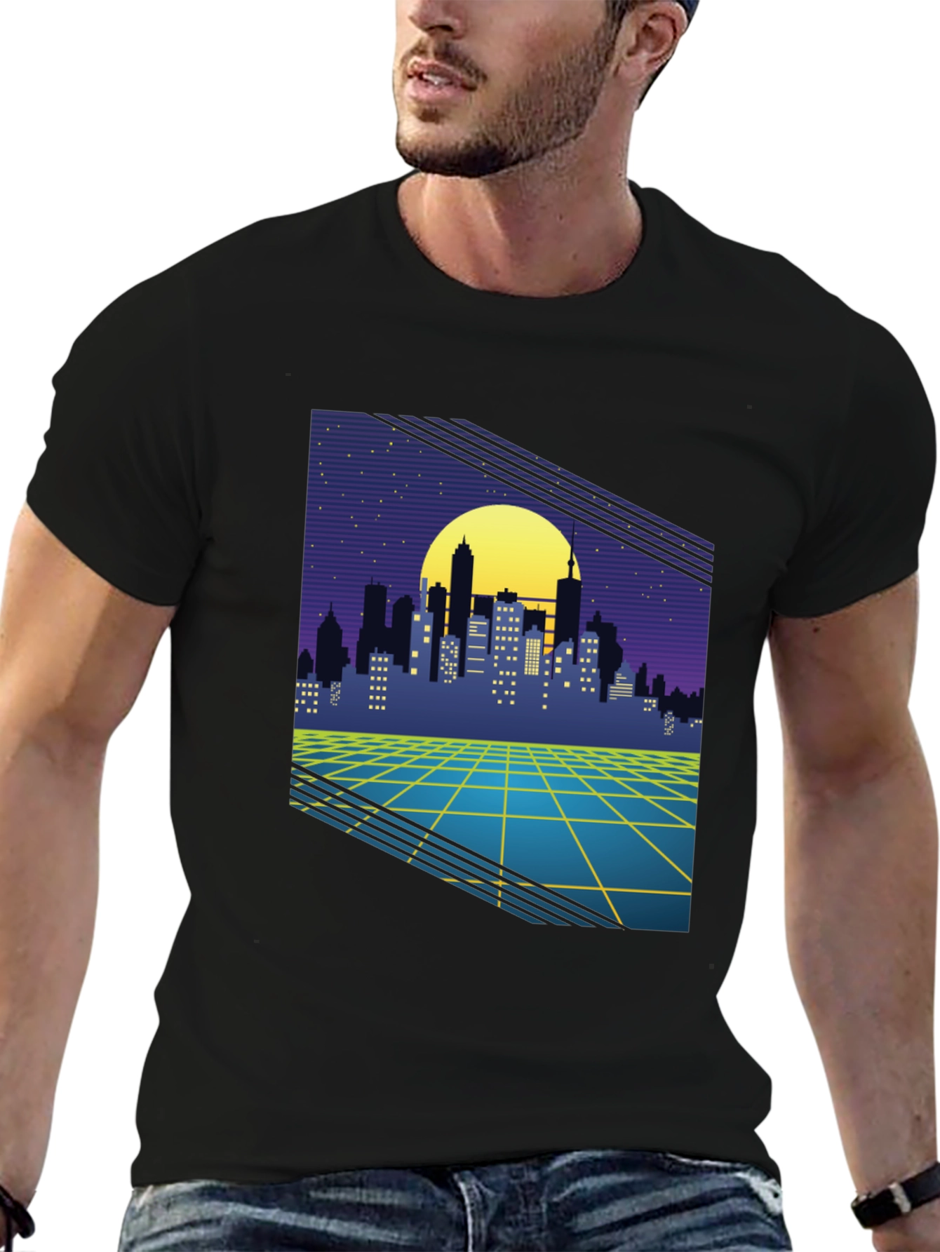 Retro Cityscape Graphic Tee - Synthwave Style