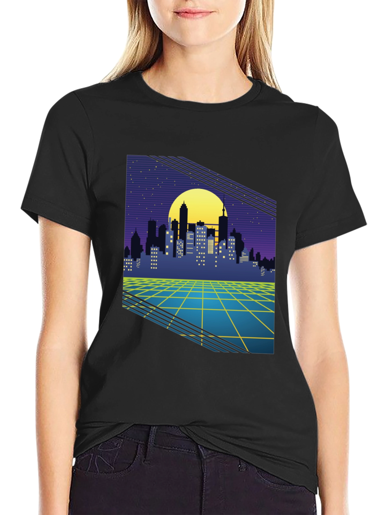 Retro Cityscape Graphic Tee - Synthwave Style