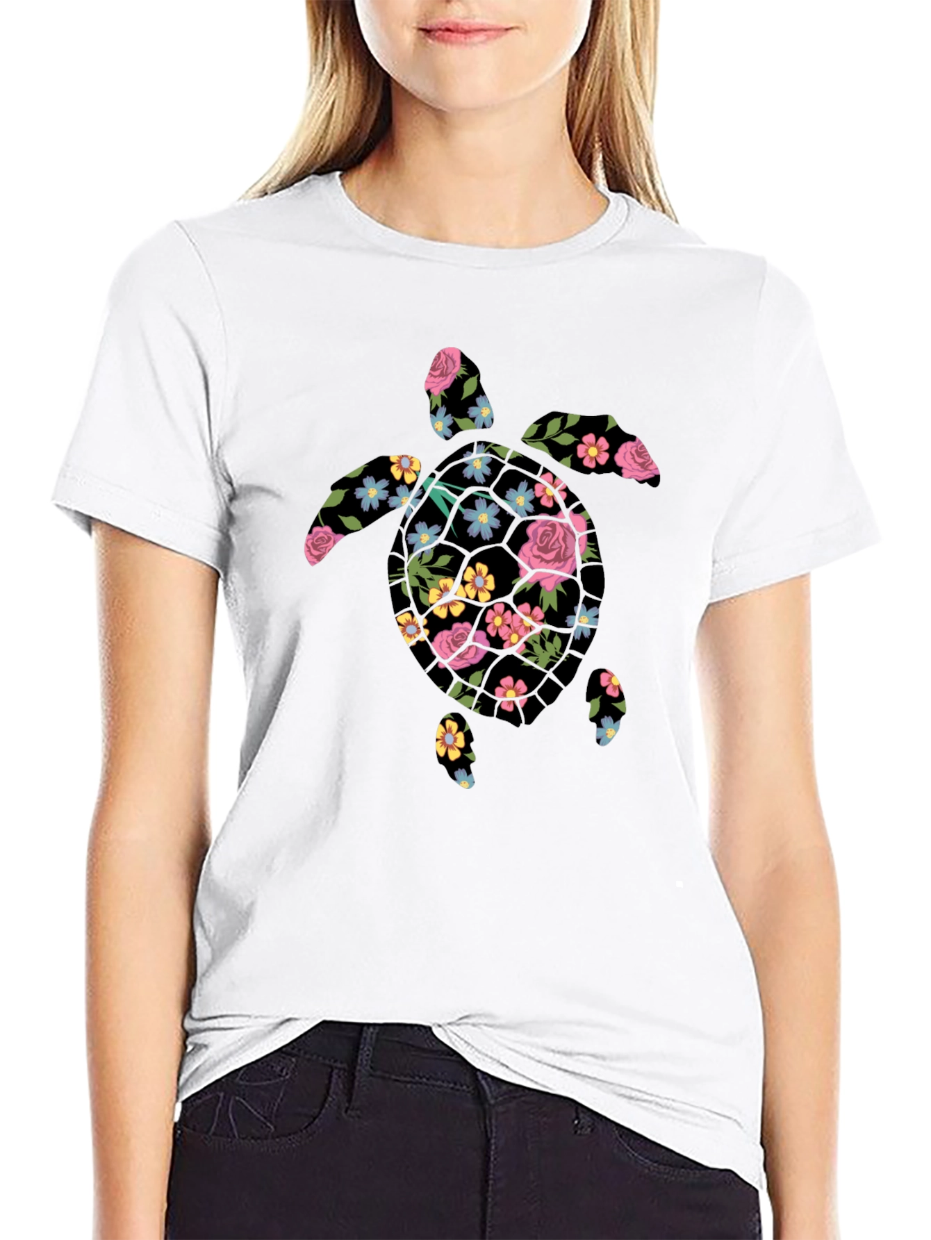 Floral Turtle Graphic Tee - Mens Black T-Shirt