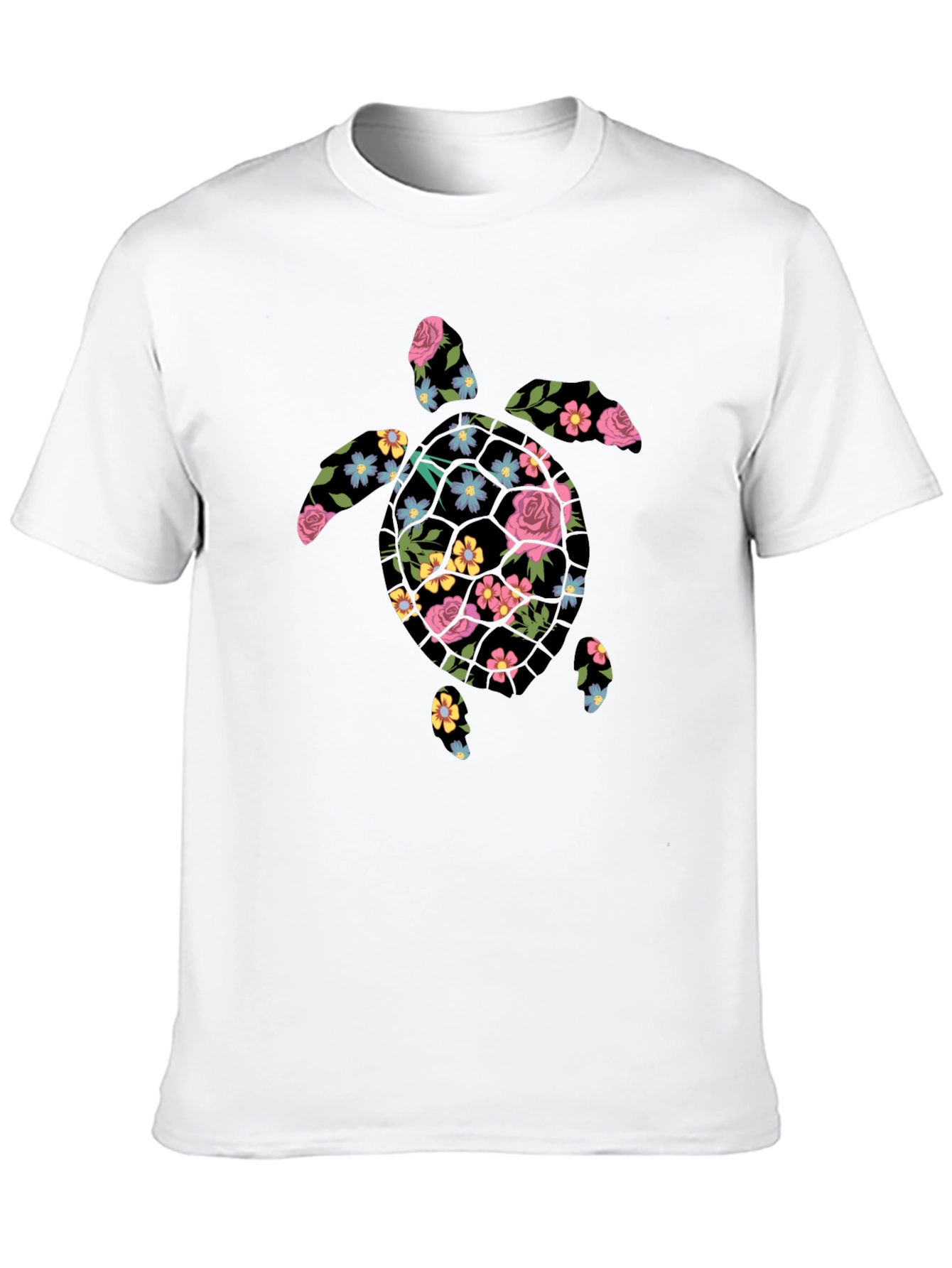 Floral Turtle Graphic Tee - Mens Black T-Shirt