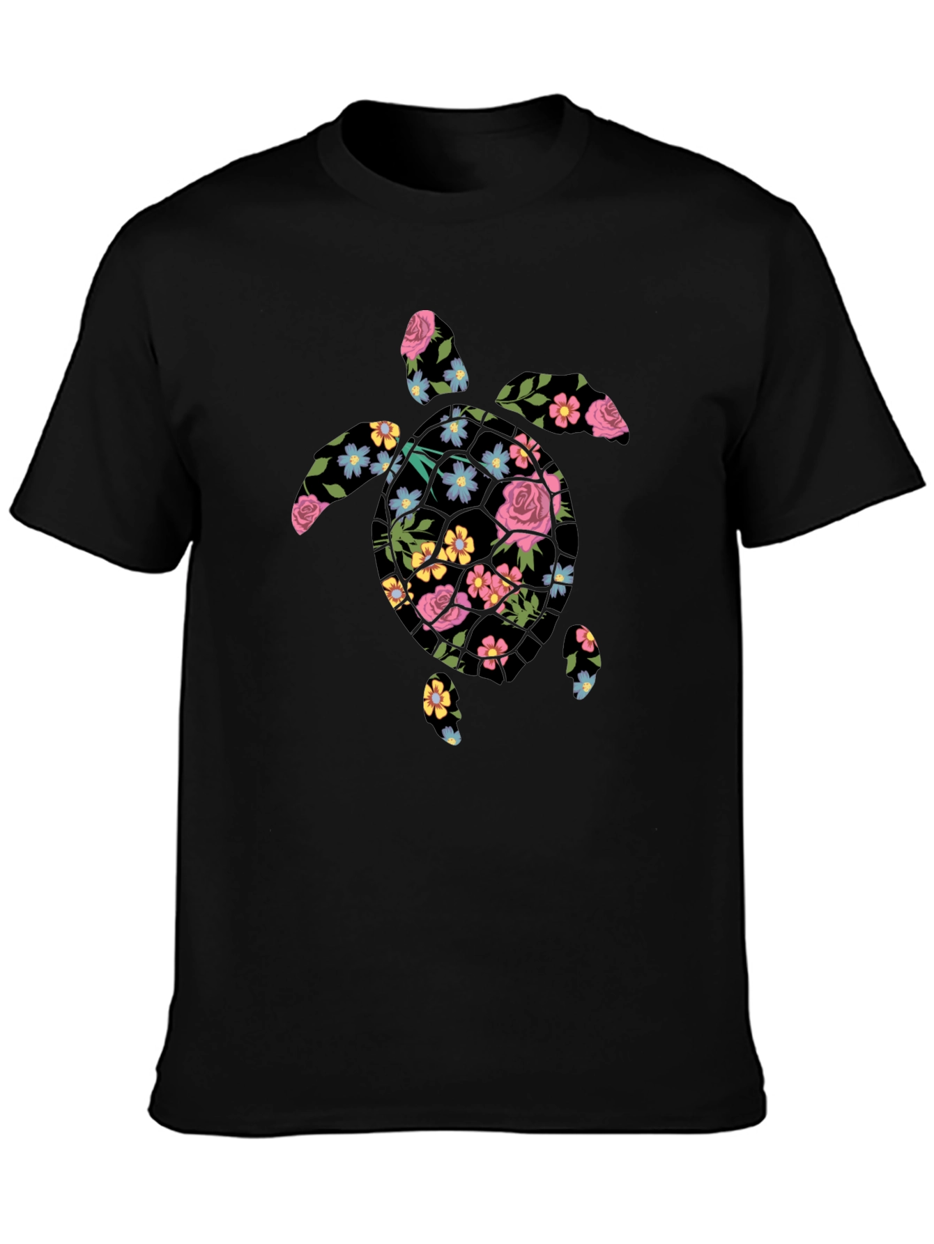 Floral Turtle Graphic Tee - Mens Black T-Shirt