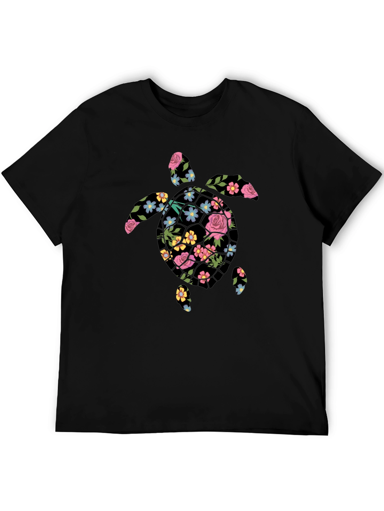 Floral Turtle Graphic Tee - Mens Black T-Shirt