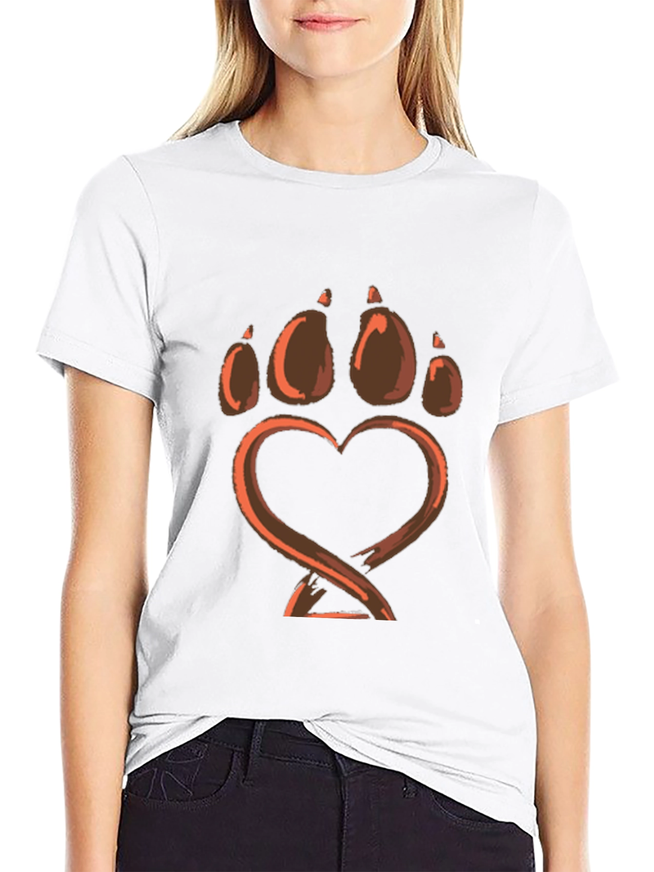 Heart Paw Print Graphic Tee - Black