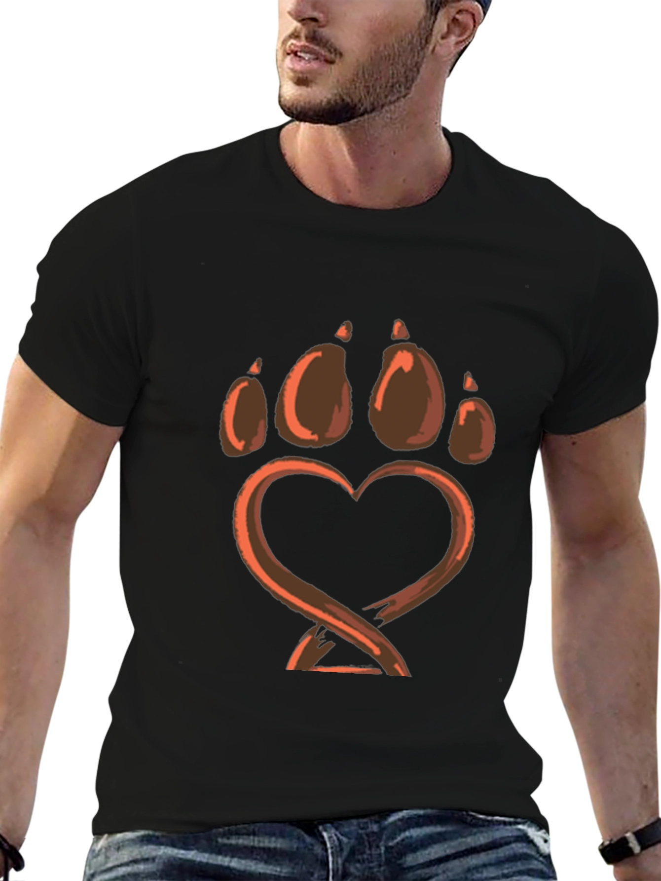 Heart Paw Print Graphic Tee - Black