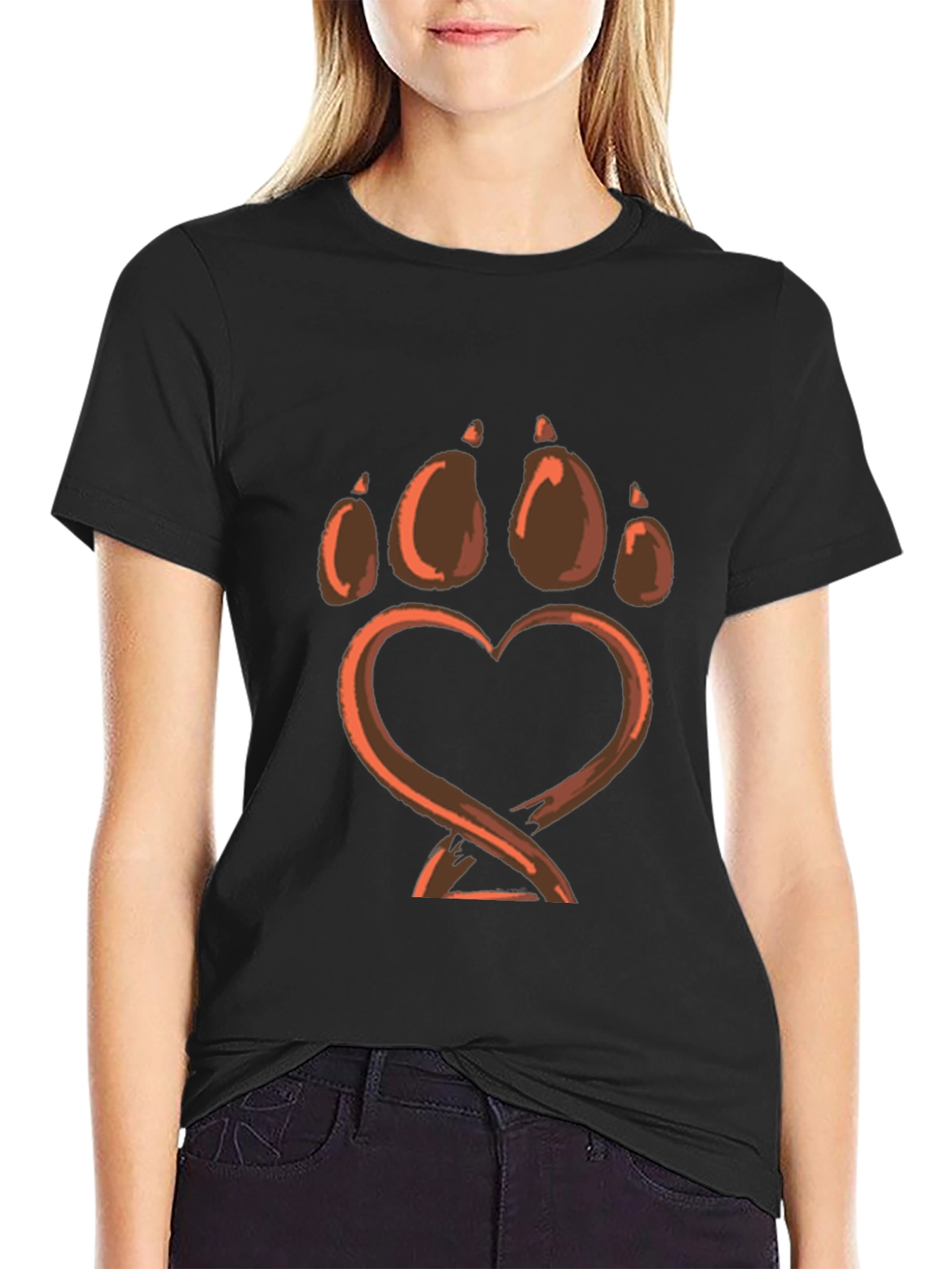 Heart Paw Print Graphic Tee - Black