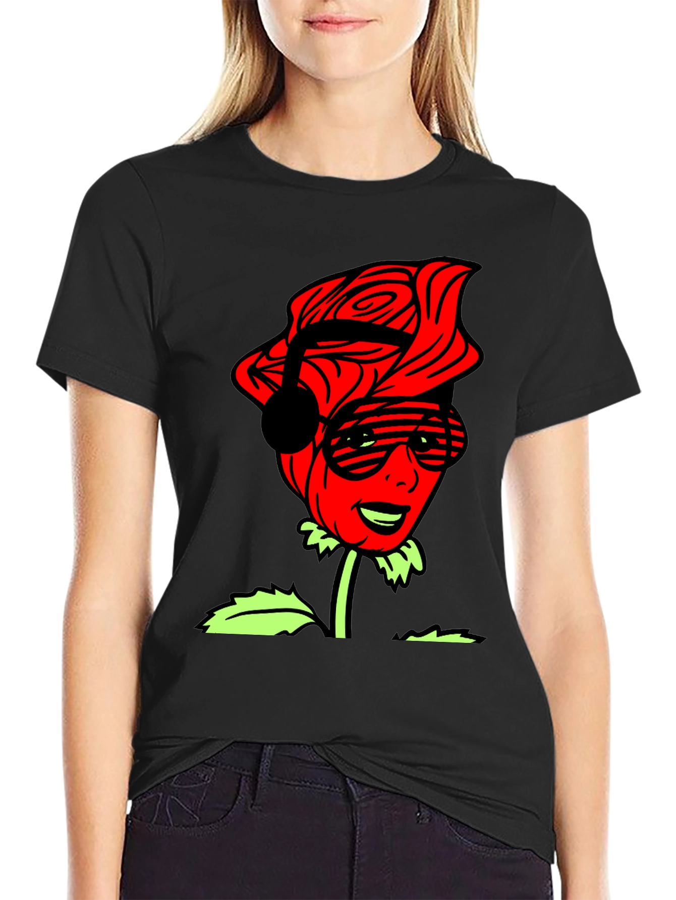 Cool Rose Graphic Tee - Black Casual T-Shirt
