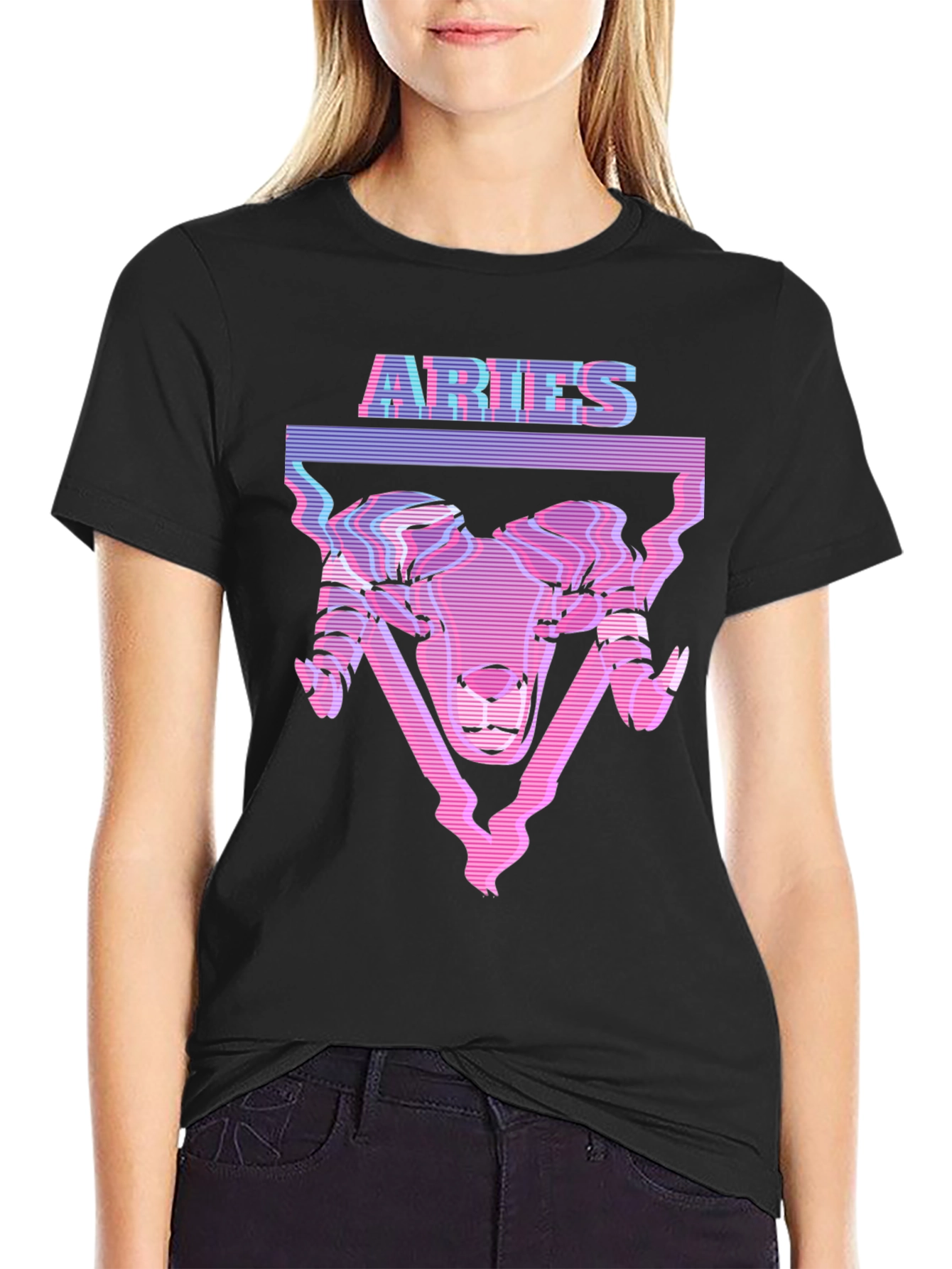 Aries Zodiac Graphic Tee - Black Cotton Blend T-Shirt