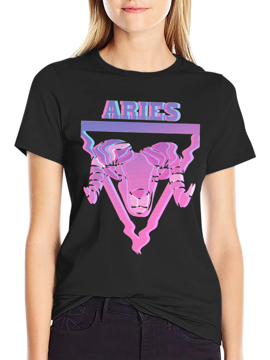 Aries Zodiac Graphic Tee - Black Cotton Blend T-Shirt