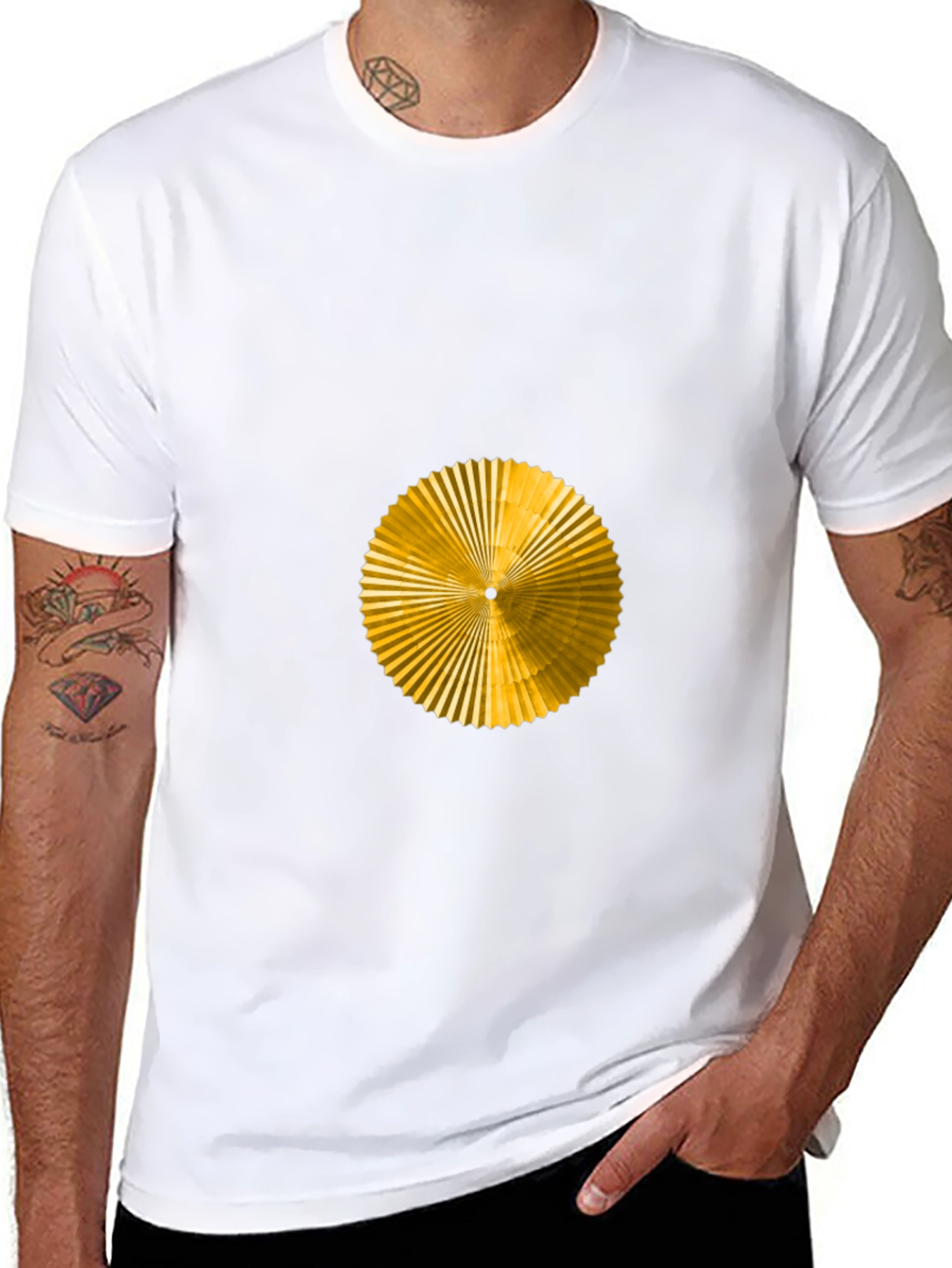 Geometric Gold Fan Graphic Black T-Shirt