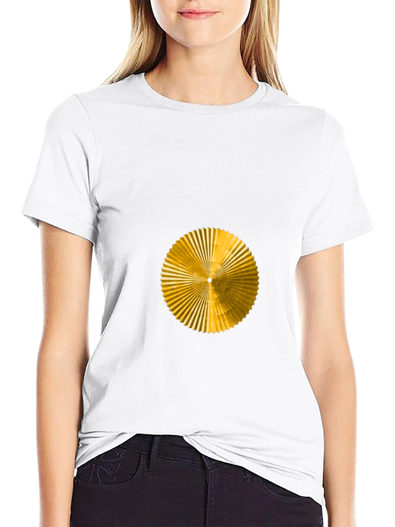 Geometric Gold Fan Graphic Black T-Shirt