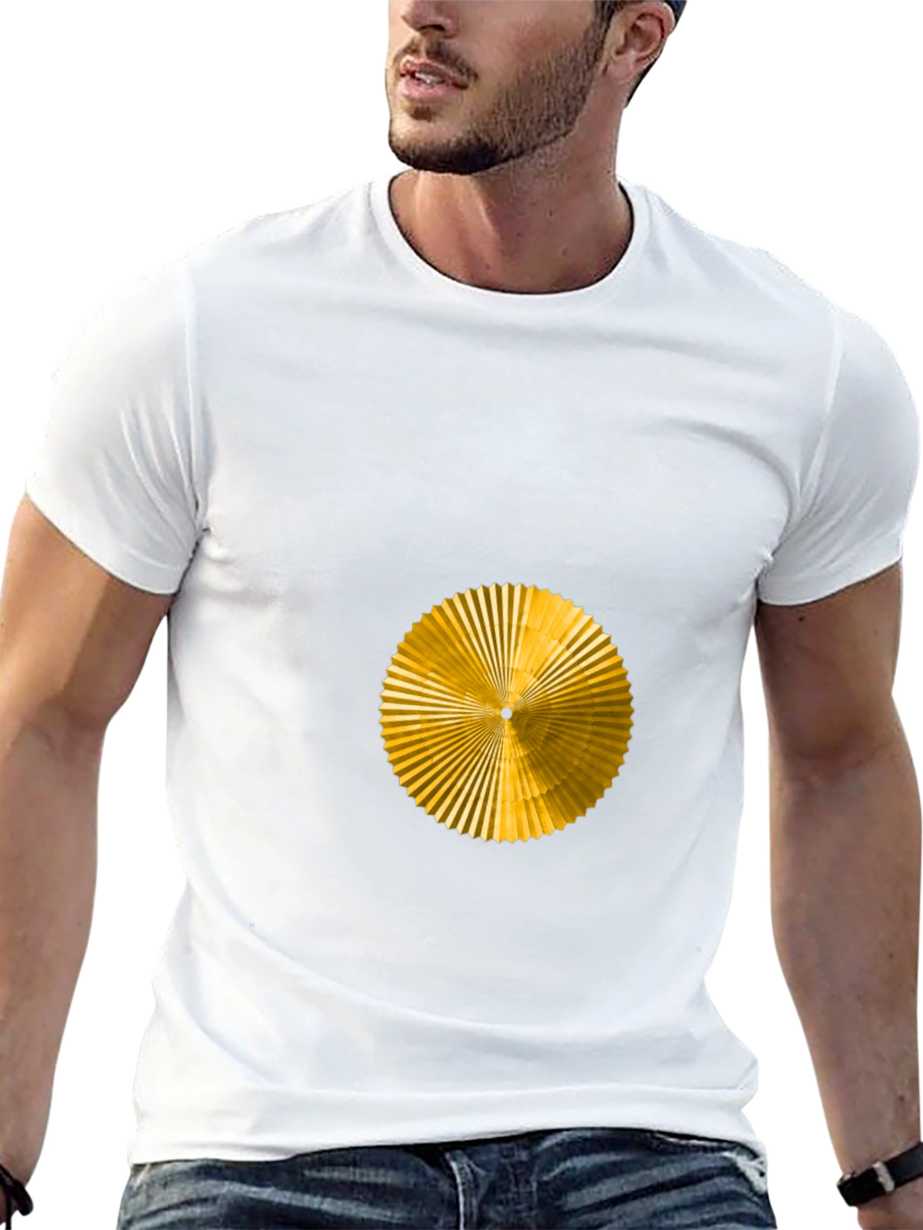 Geometric Gold Fan Graphic Black T-Shirt