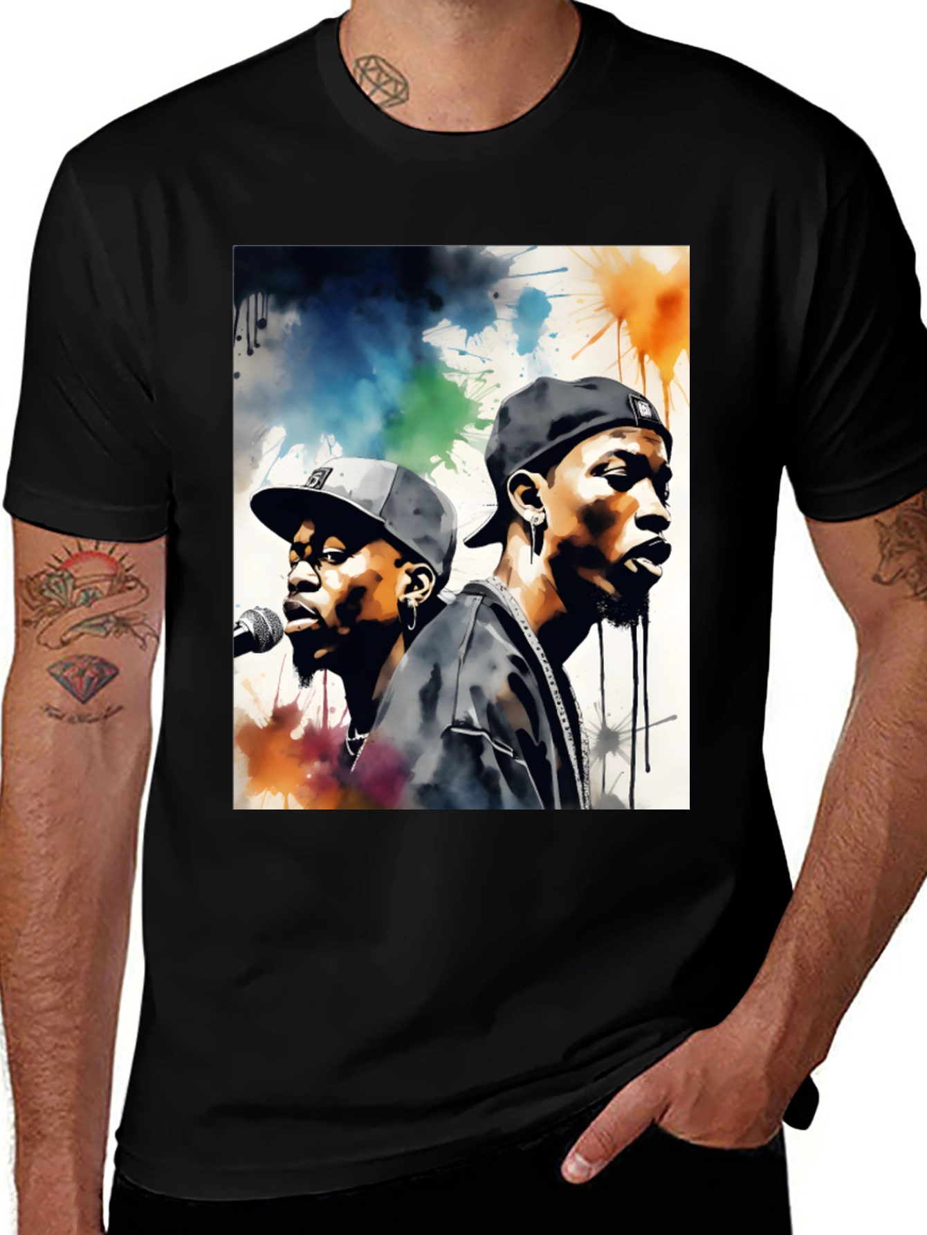 Rap Duo Graphic T-Shirt - Mens Black Tee
