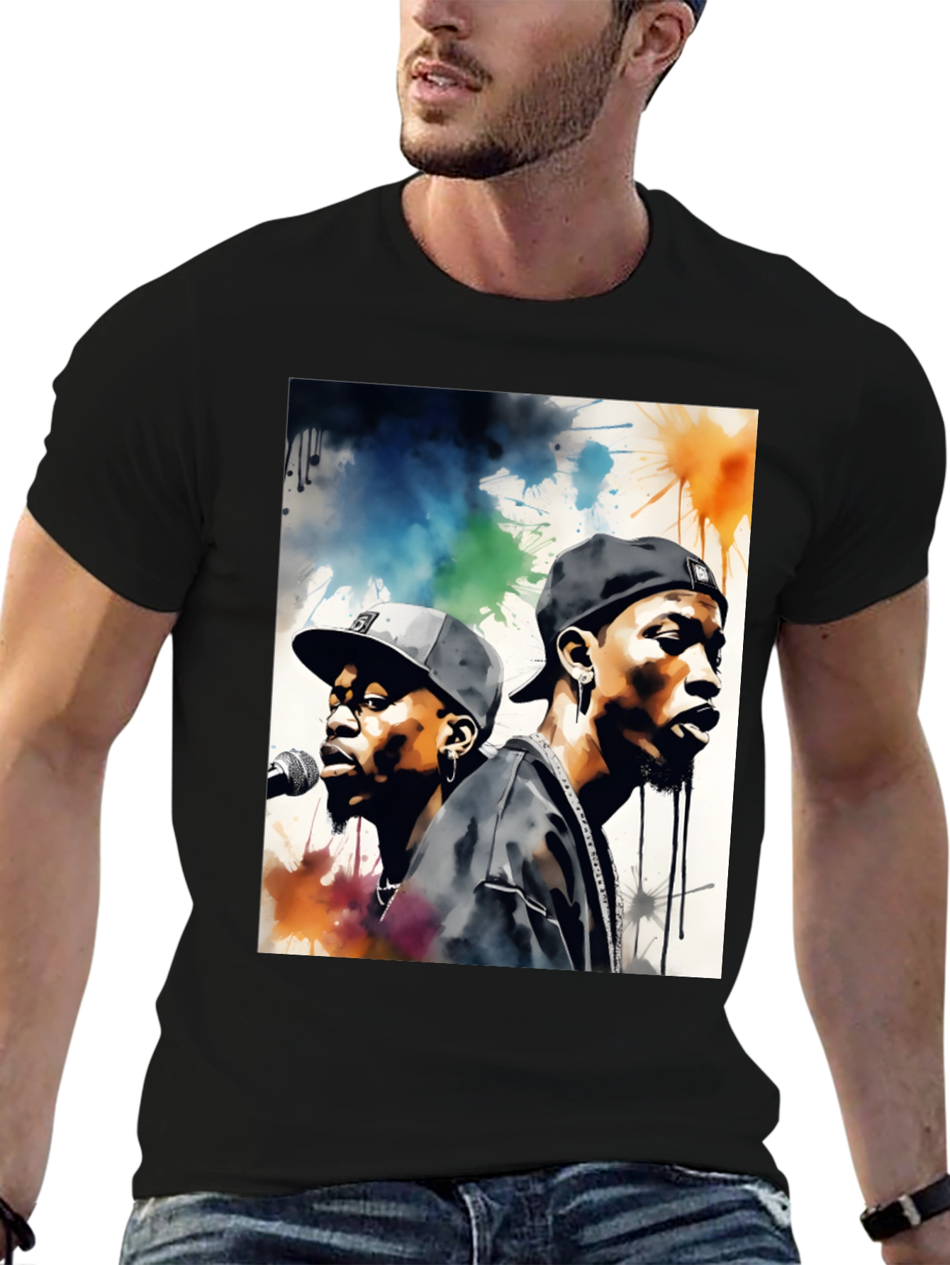 Rap Duo Graphic T-Shirt - Mens Black Tee