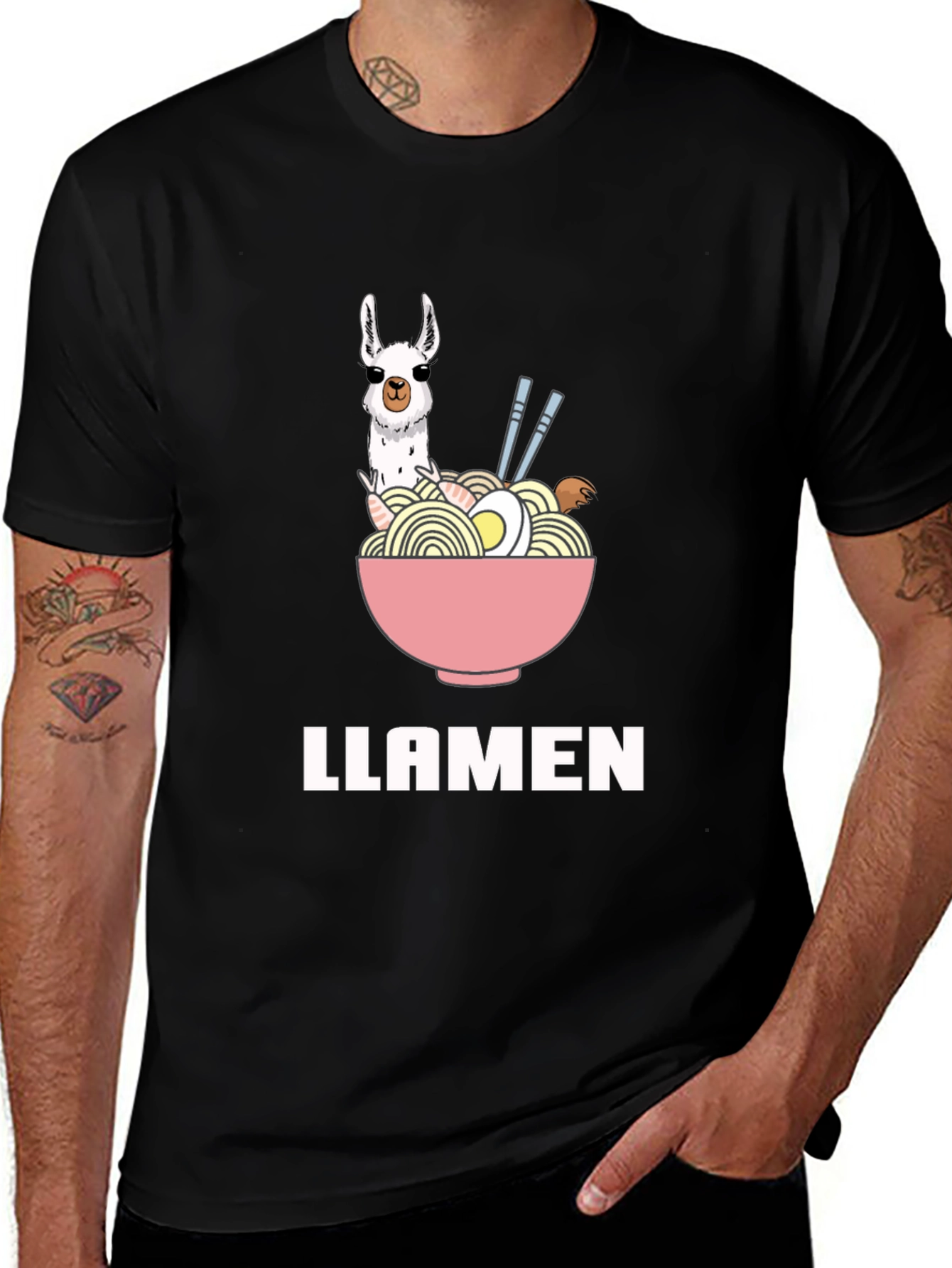 Llamen Ramen Funny T-Shirt - Unisex Black Tee