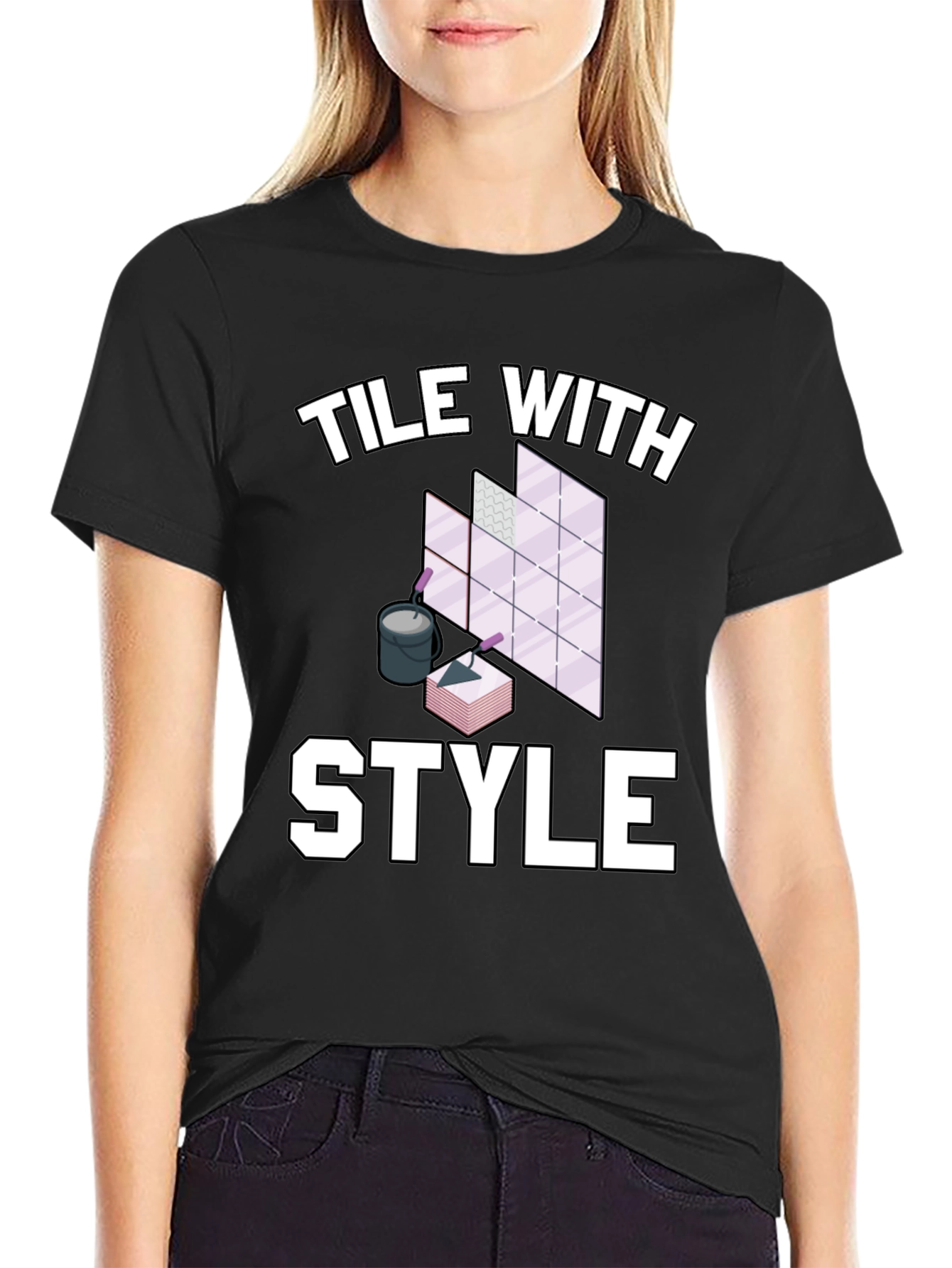 Tile With Style Graphic Tee - Black Cotton T-Shirt