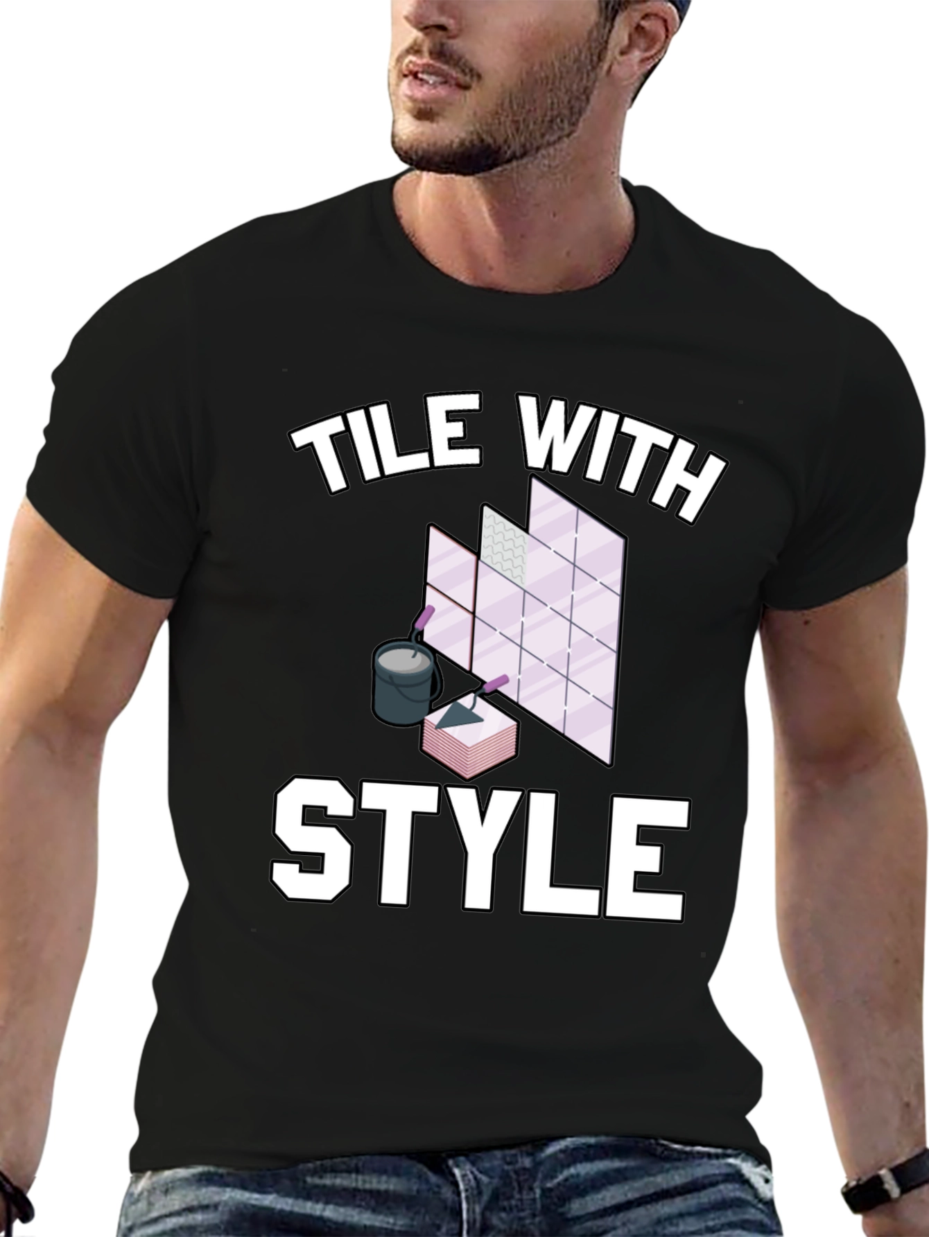 Tile With Style Graphic Tee - Black Cotton T-Shirt