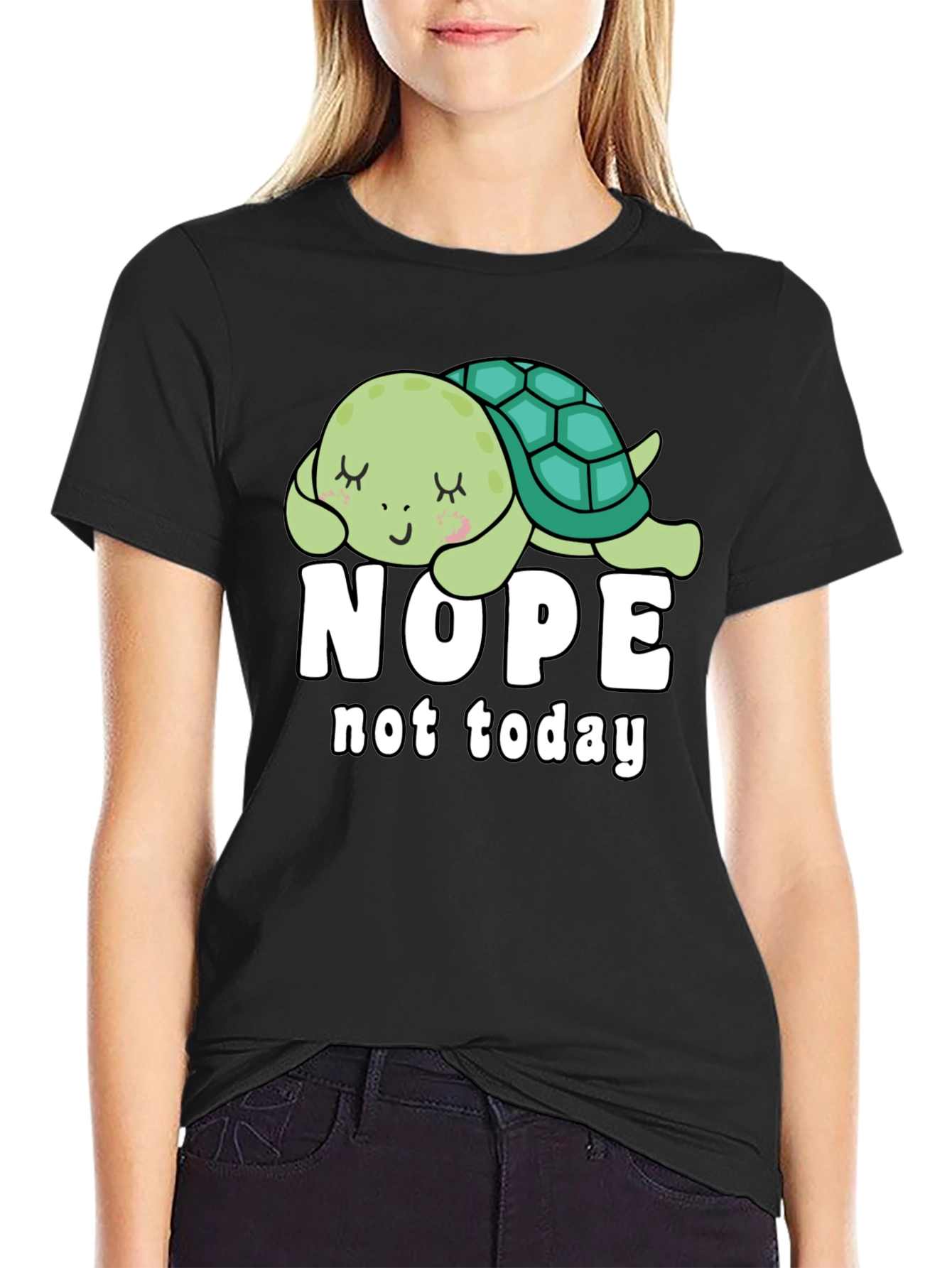 Nope Not Today Turtle Graphic Tee - Black