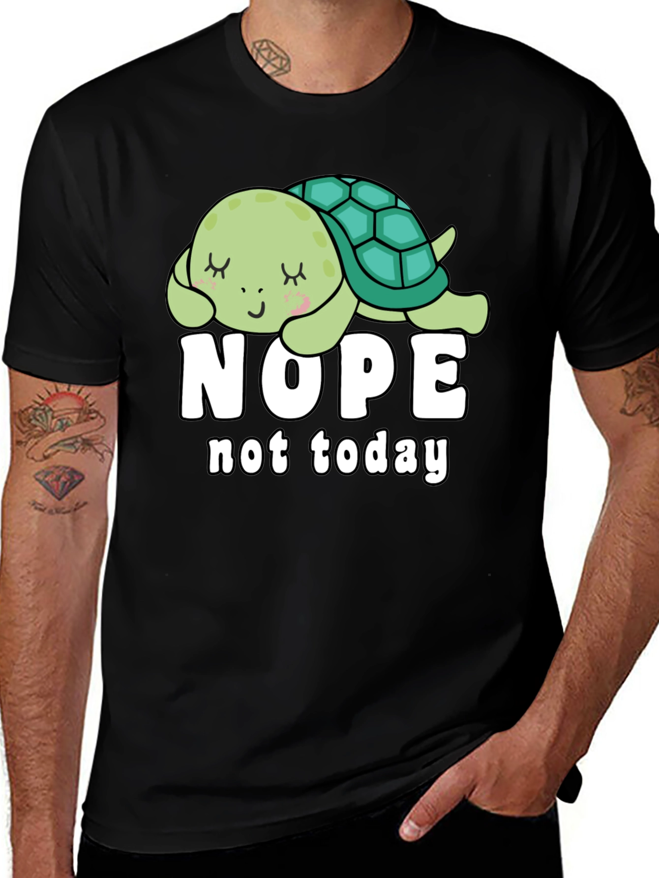 Nope Not Today Turtle Graphic Tee - Black