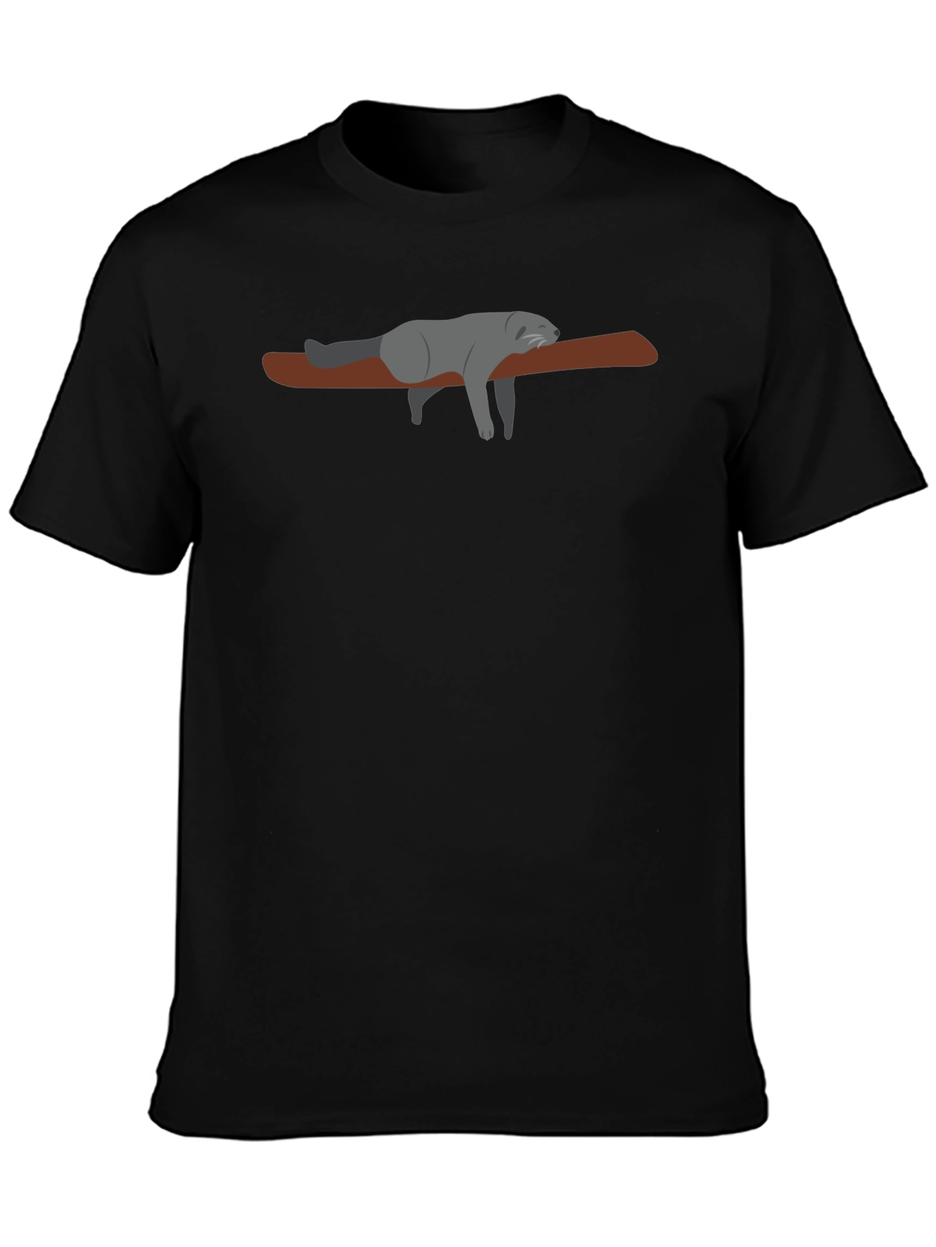 Lazy Raccoon on Branch - Black T-Shirt