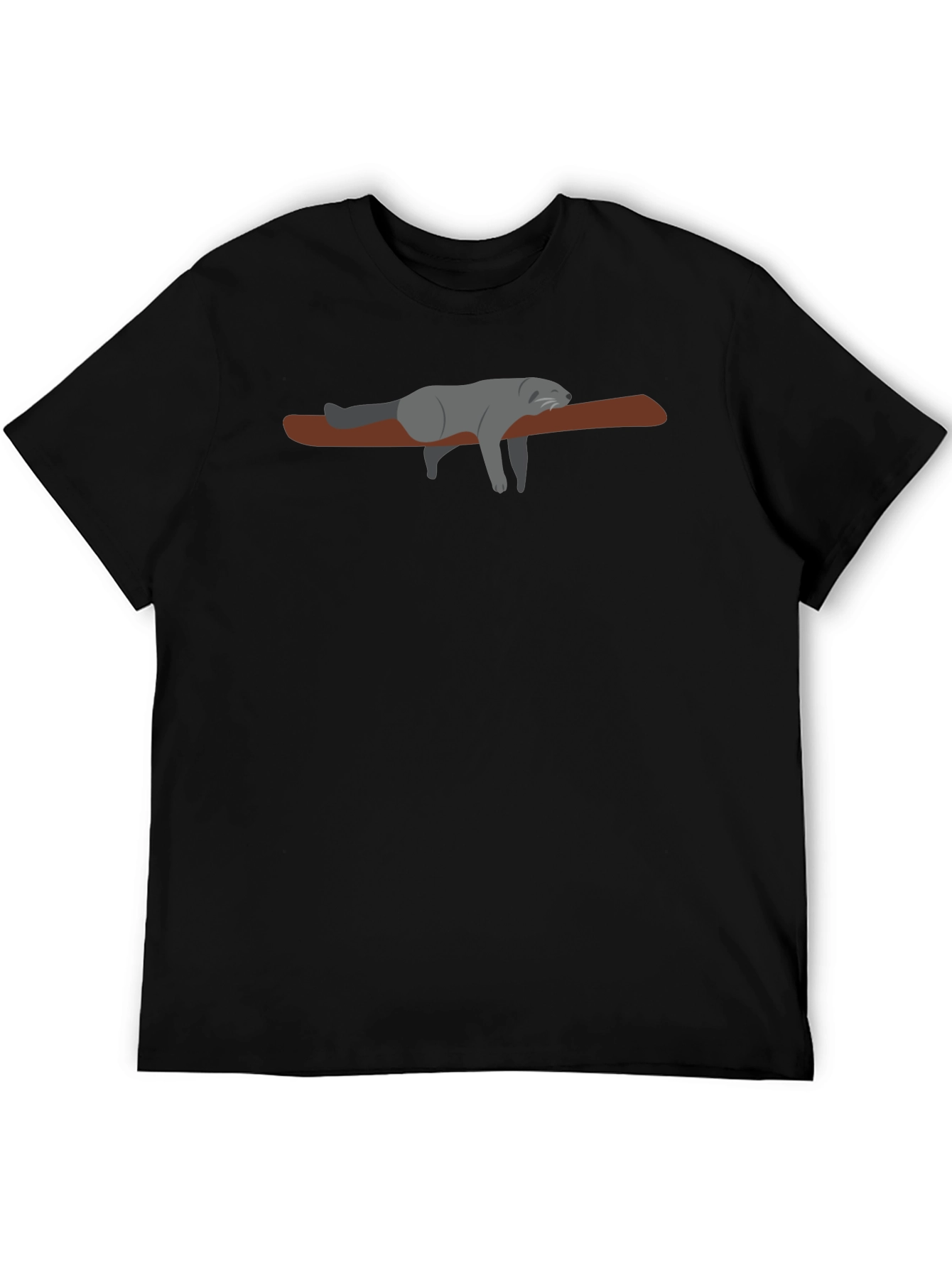 Lazy Raccoon on Branch - Black T-Shirt