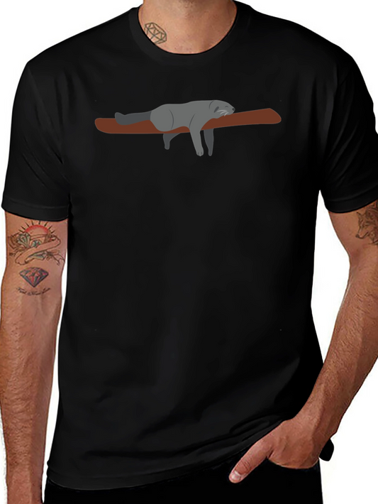 Lazy Raccoon on Branch - Black T-Shirt