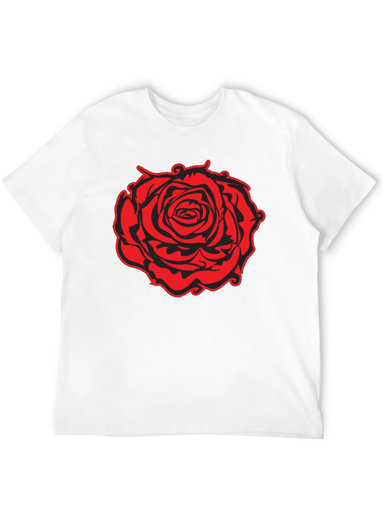 Black T-Shirt with Red Rose Graphic