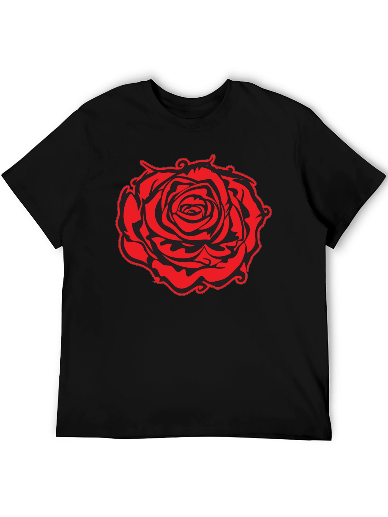 Black T-Shirt with Red Rose Graphic