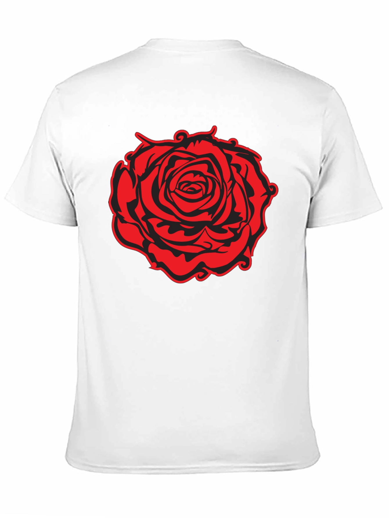Black T-Shirt with Red Rose Graphic