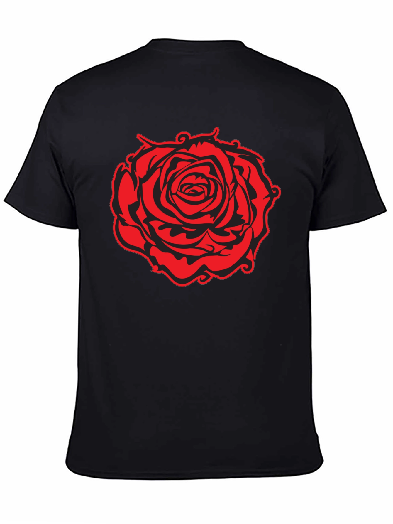 Black T-Shirt with Red Rose Graphic