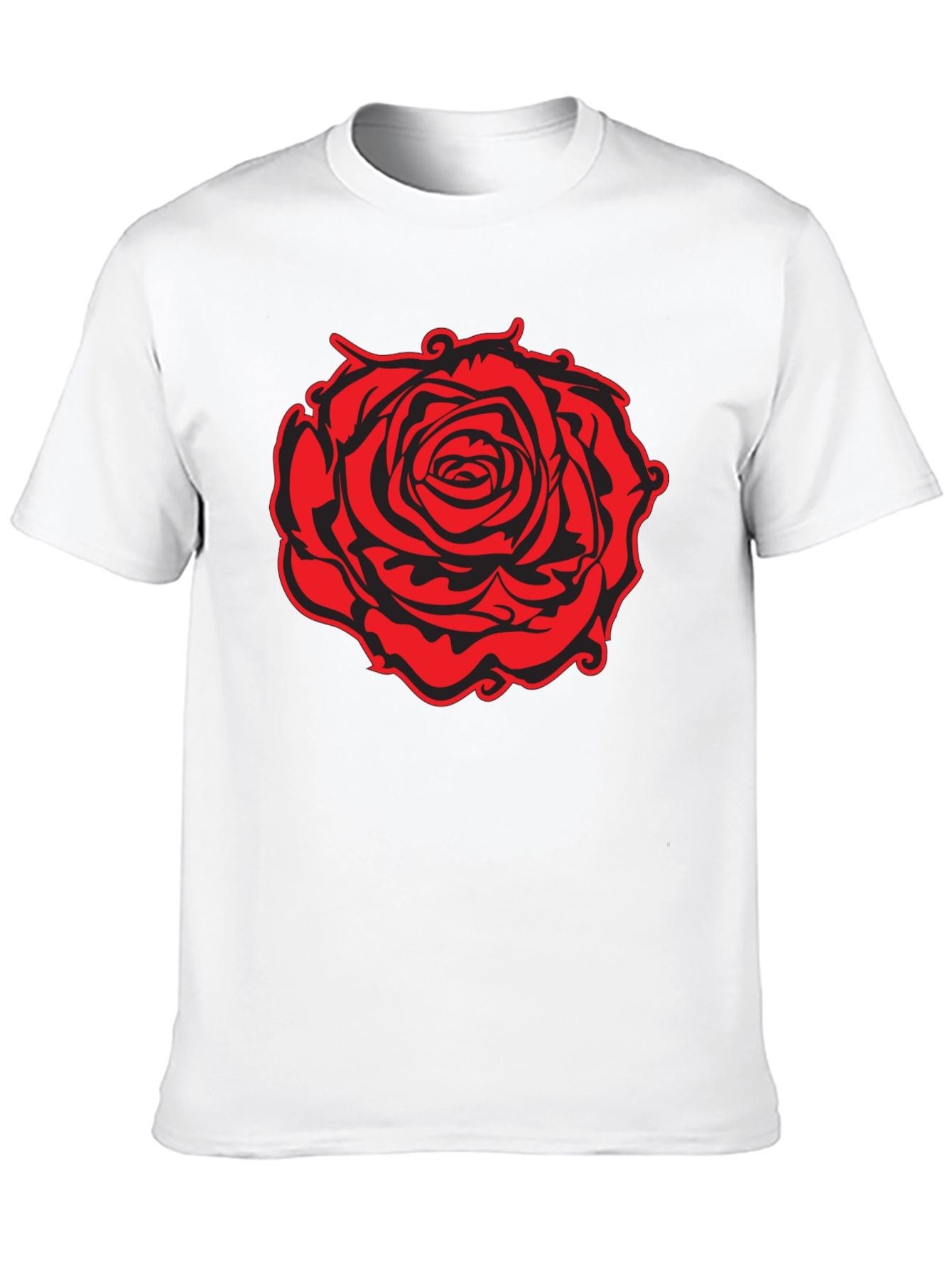 Black T-Shirt with Red Rose Graphic