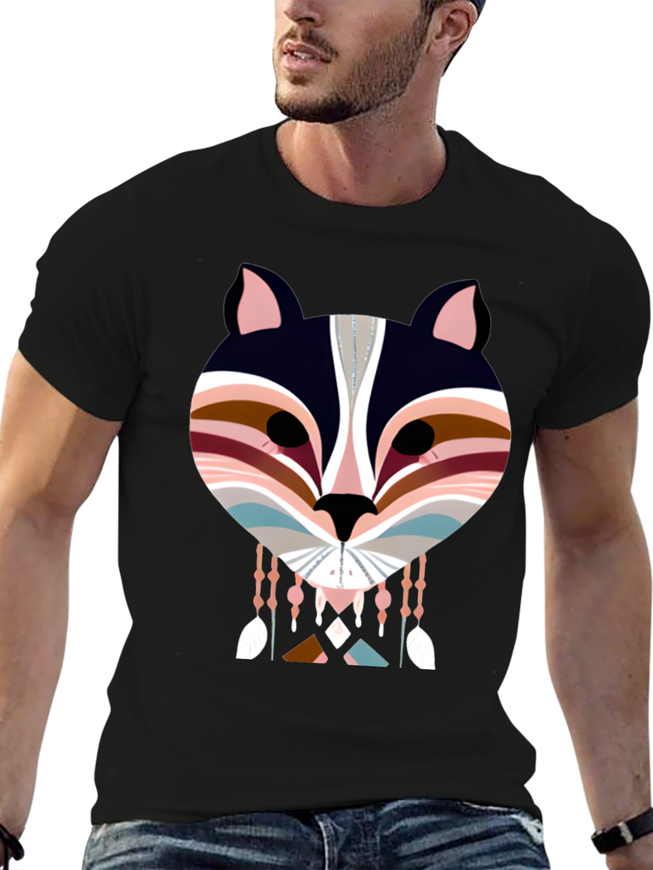Geometric Animal Graphic Tee - Modern Tribal Design