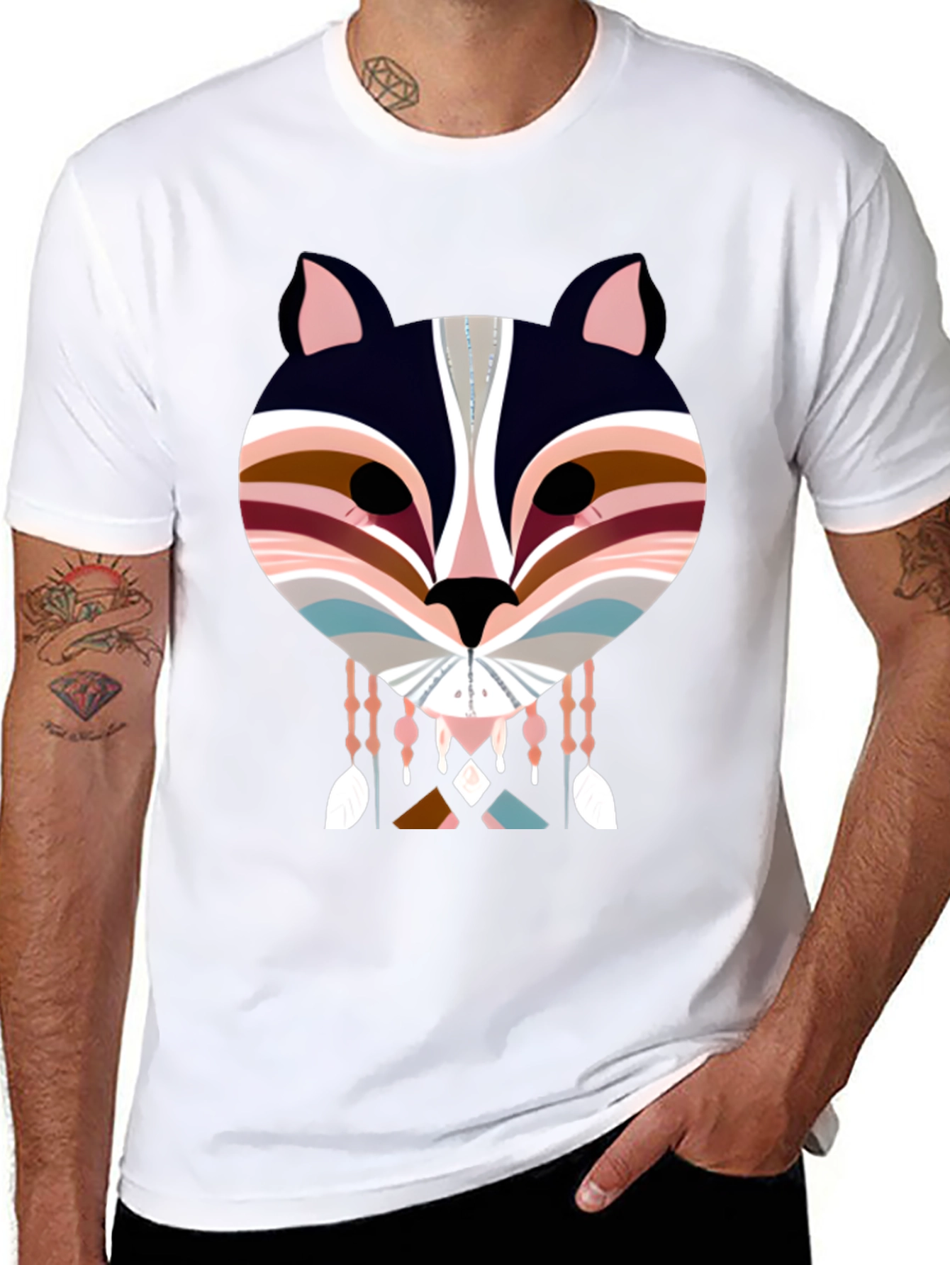 Geometric Animal Graphic Tee - Modern Tribal Design
