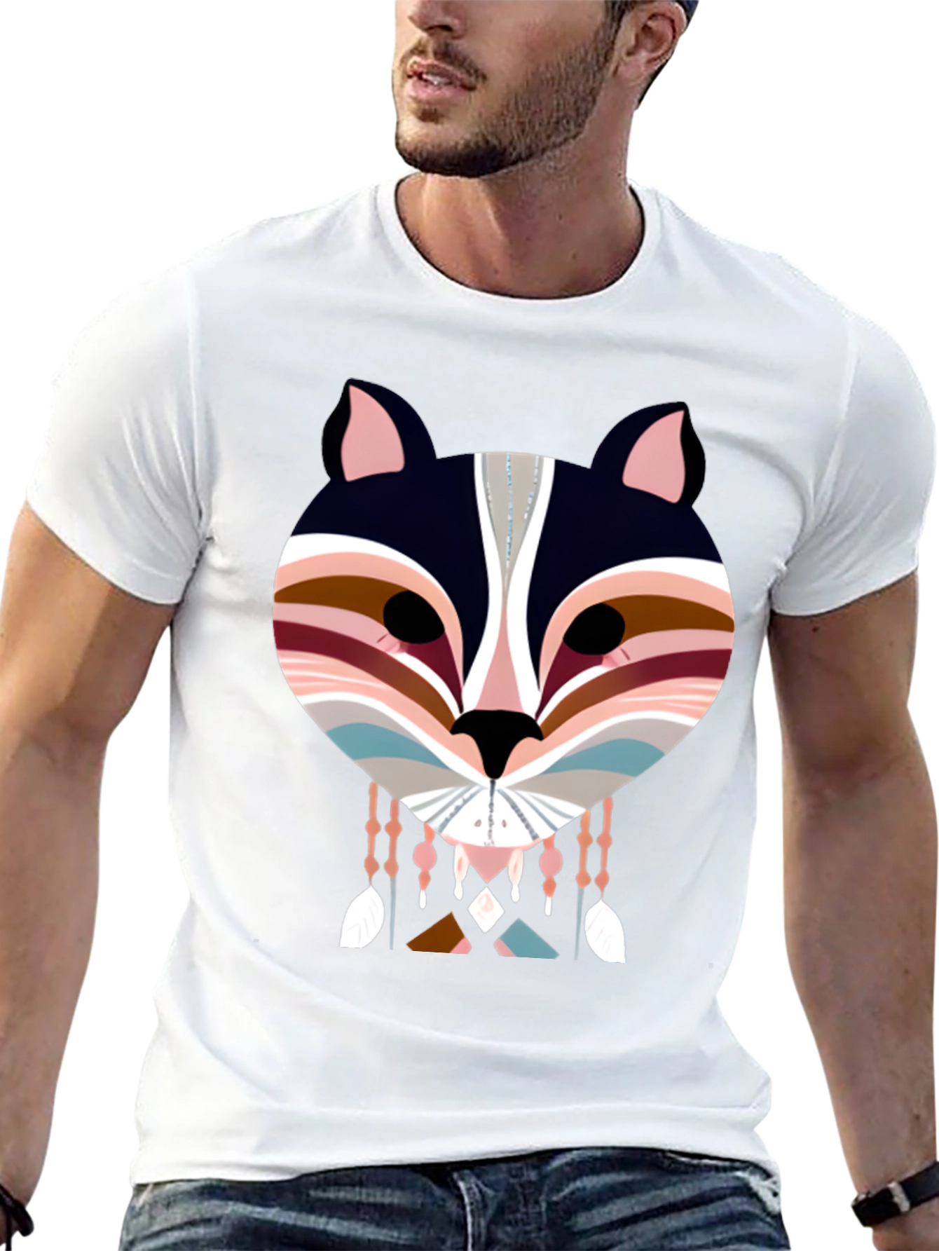 Geometric Animal Graphic Tee - Modern Tribal Design