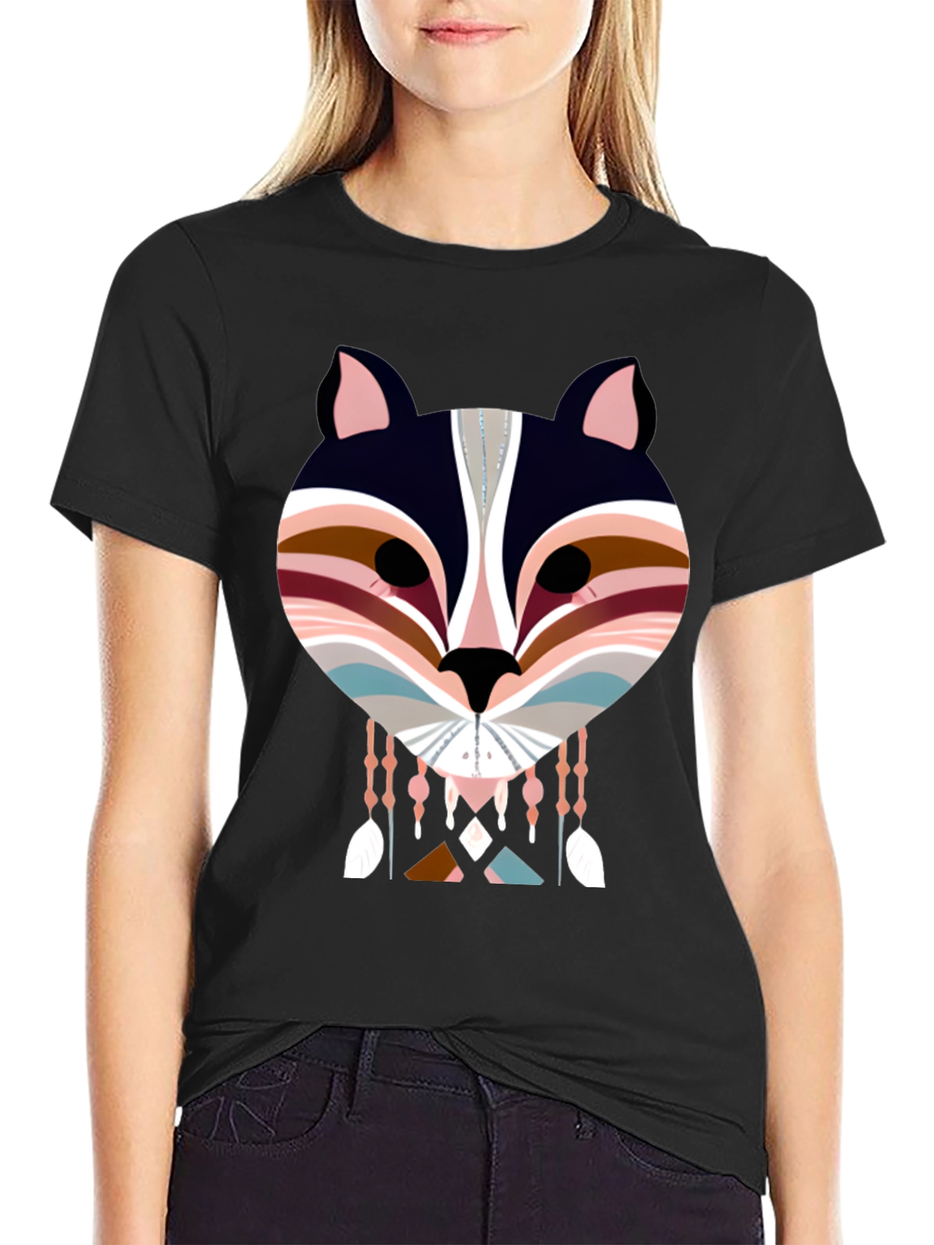 Geometric Animal Graphic Tee - Modern Tribal Design