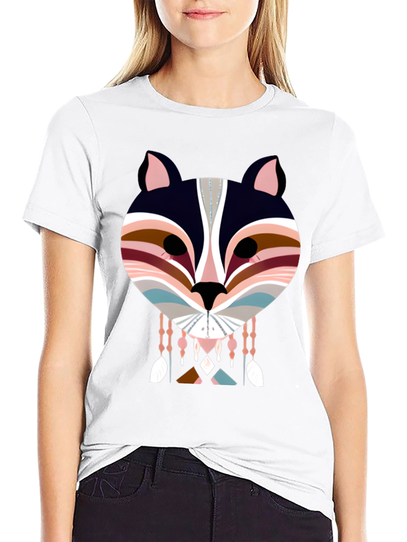 Geometric Animal Graphic Tee - Modern Tribal Design