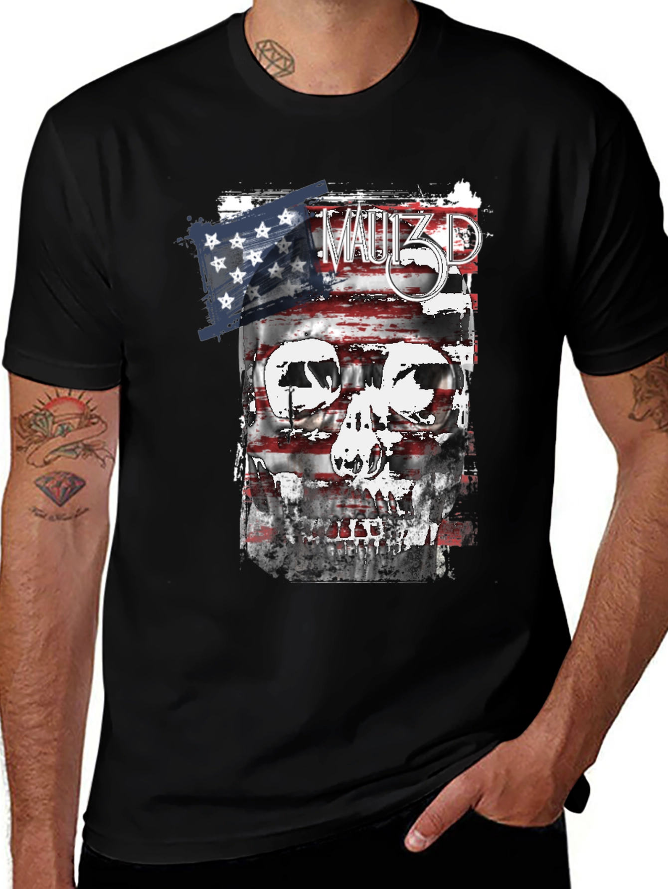 American Flag Skull Graphic T-Shirt