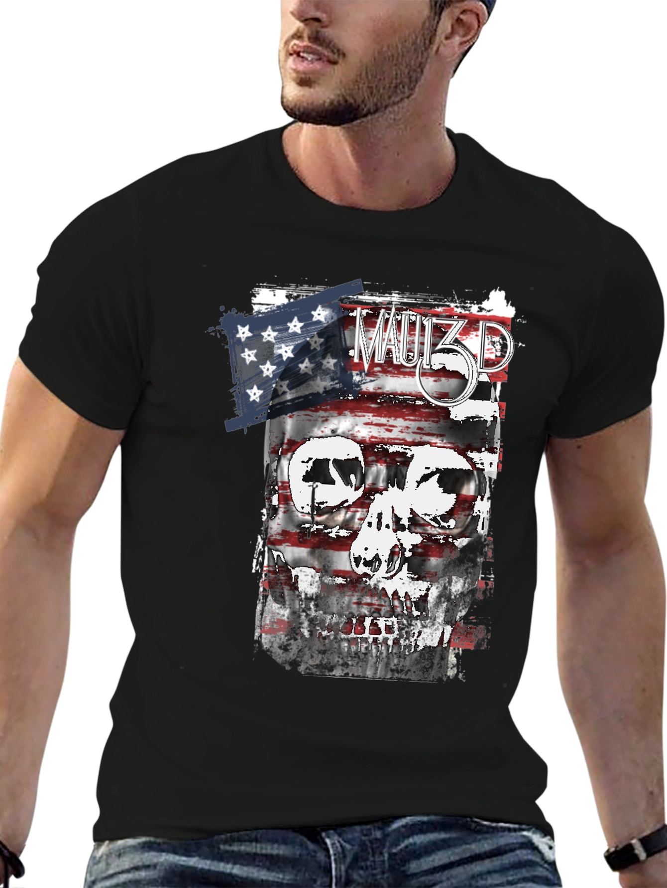 American Flag Skull Graphic T-Shirt