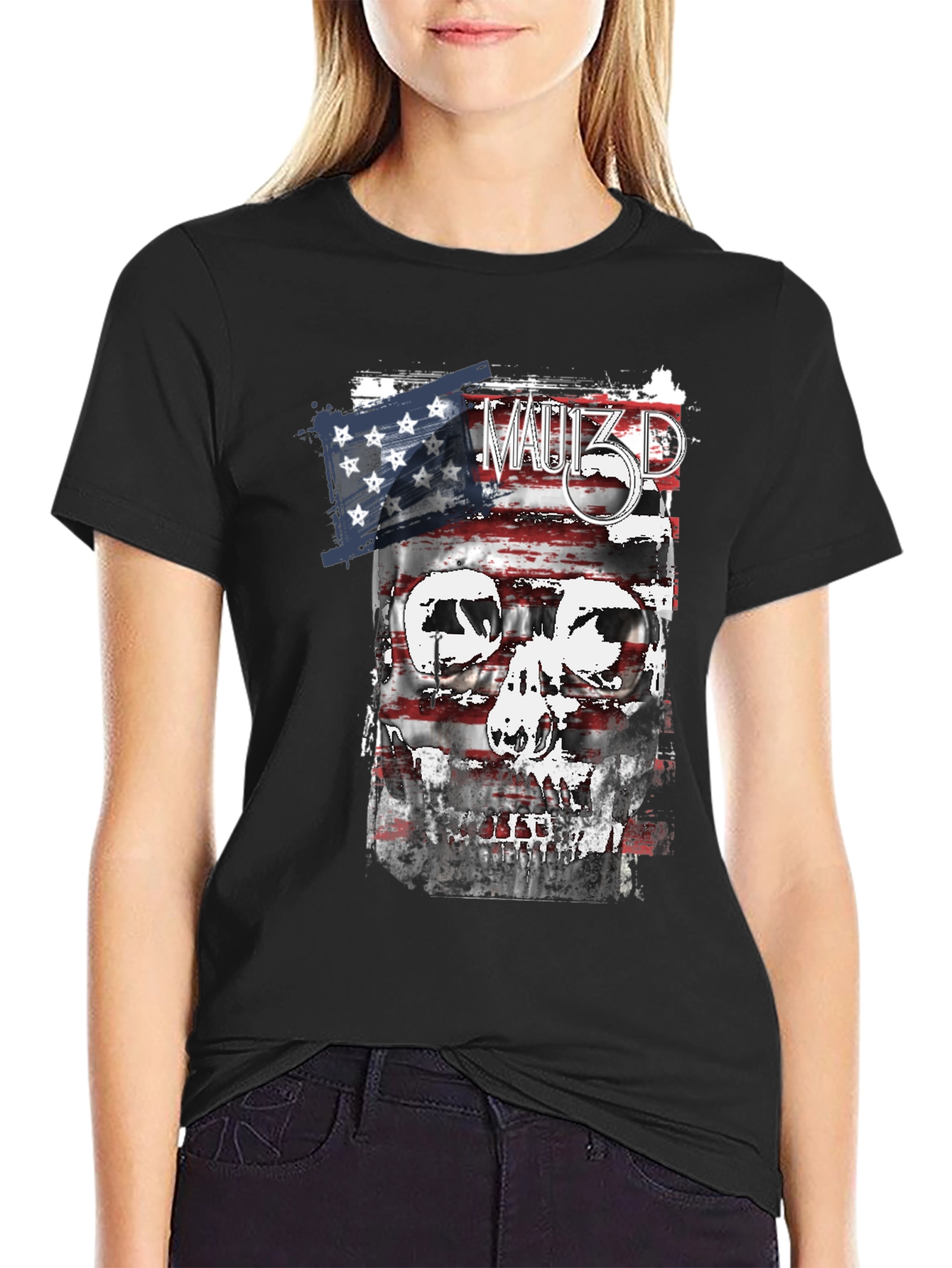 American Flag Skull Graphic T-Shirt