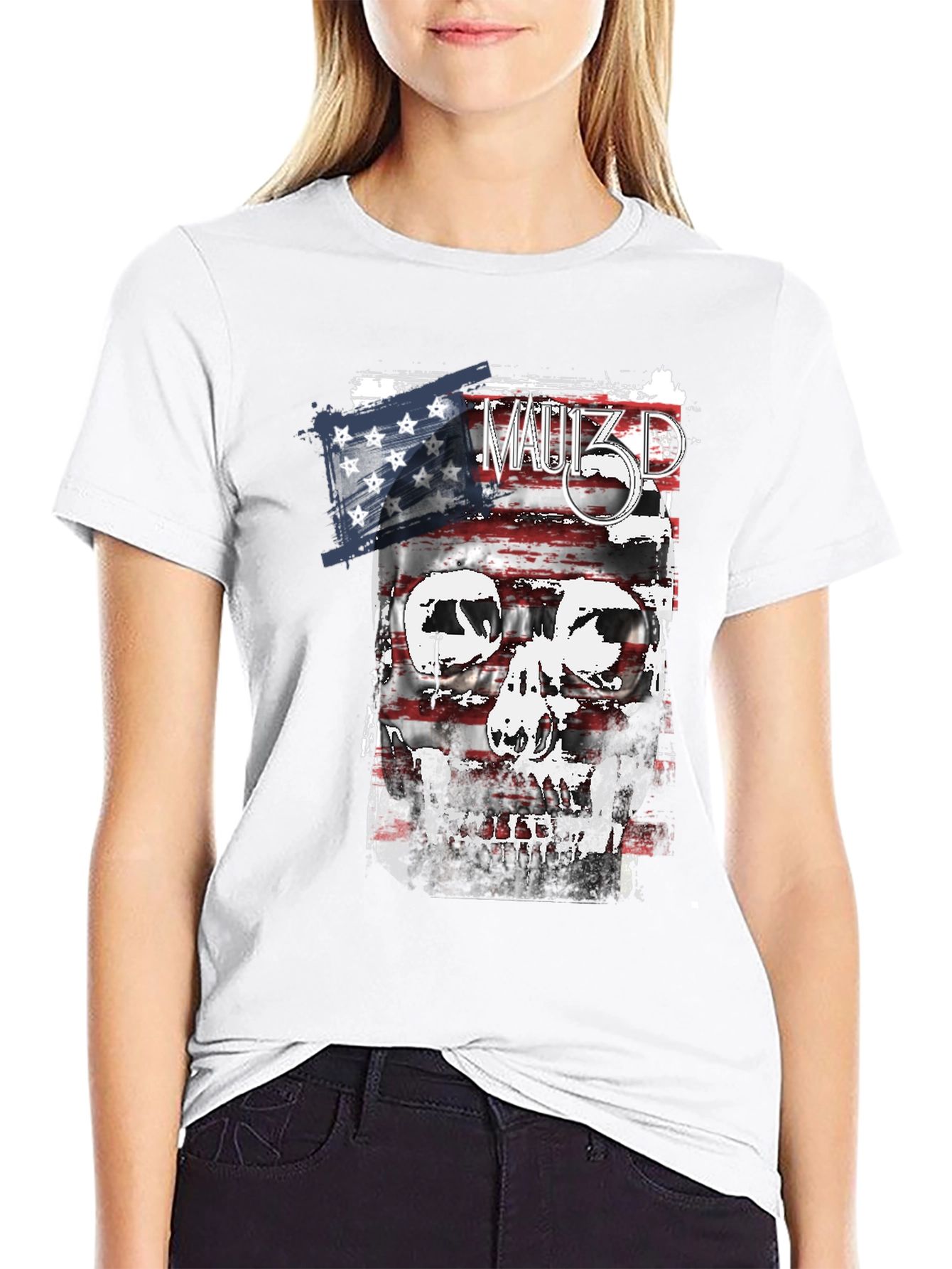 American Flag Skull Graphic T-Shirt