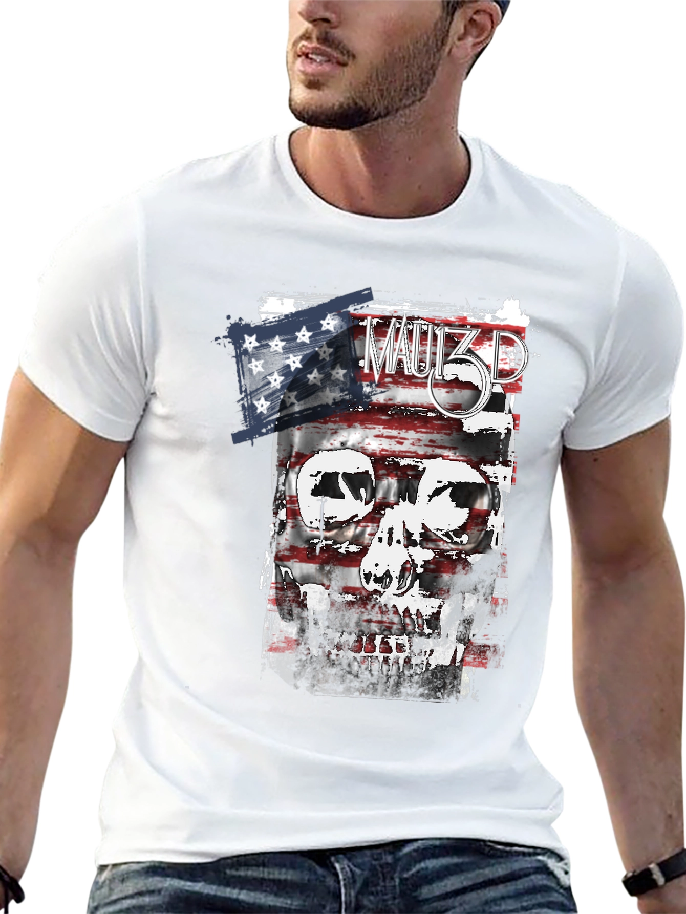 American Flag Skull Graphic T-Shirt