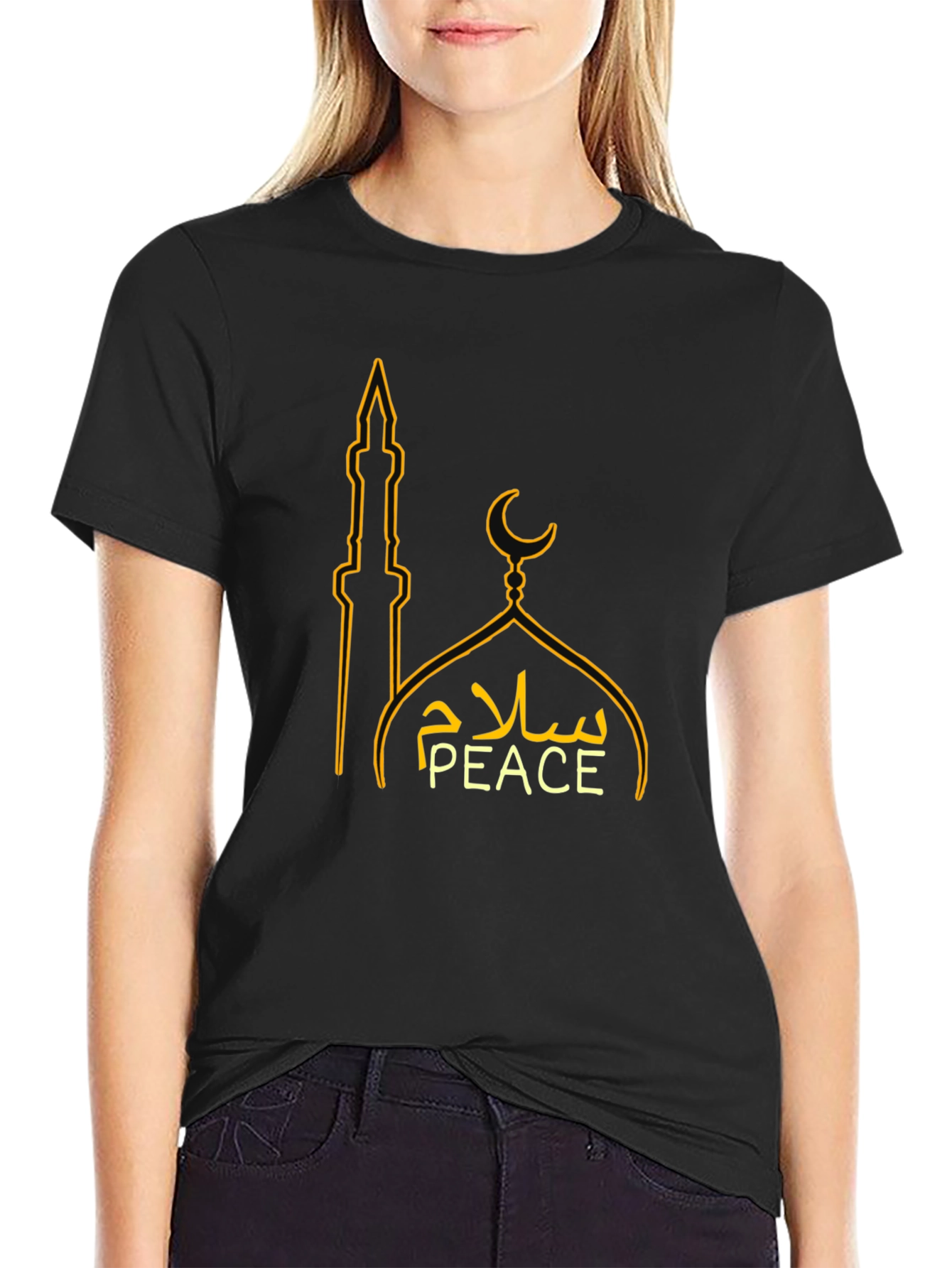 Peace Sign Mosque Graphic T-Shirt - Black