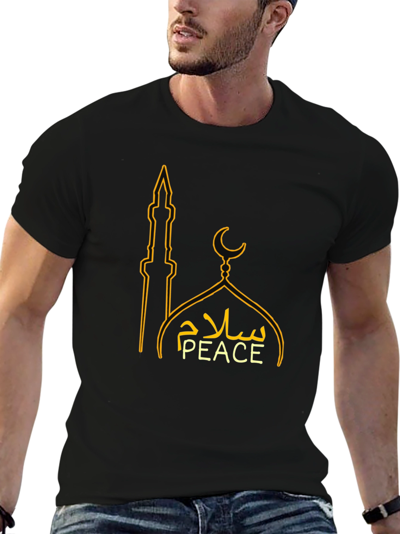 Peace Sign Mosque Graphic T-Shirt - Black