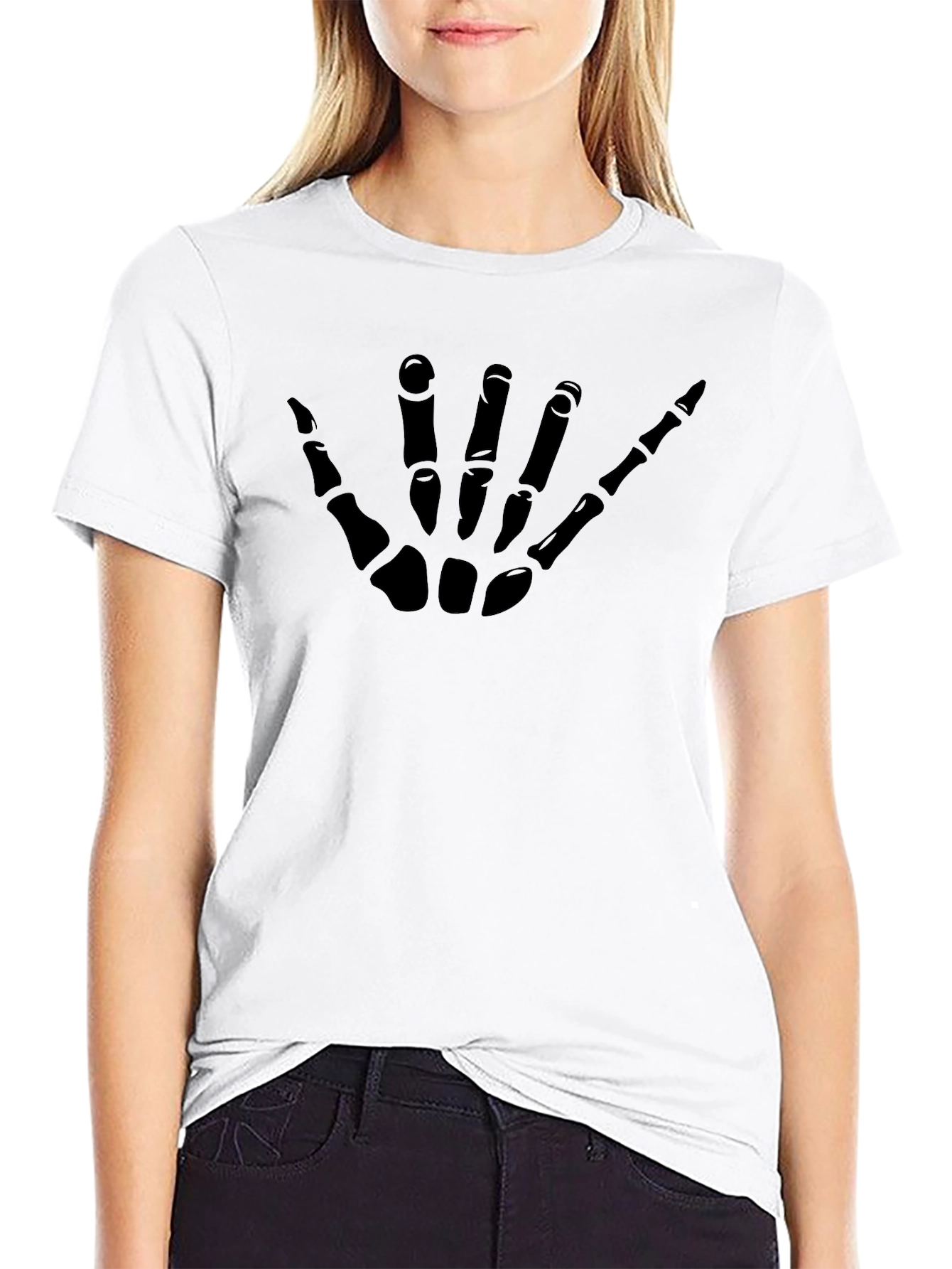 Hang Loose Skeleton Hand Graphic Black T-Shirt