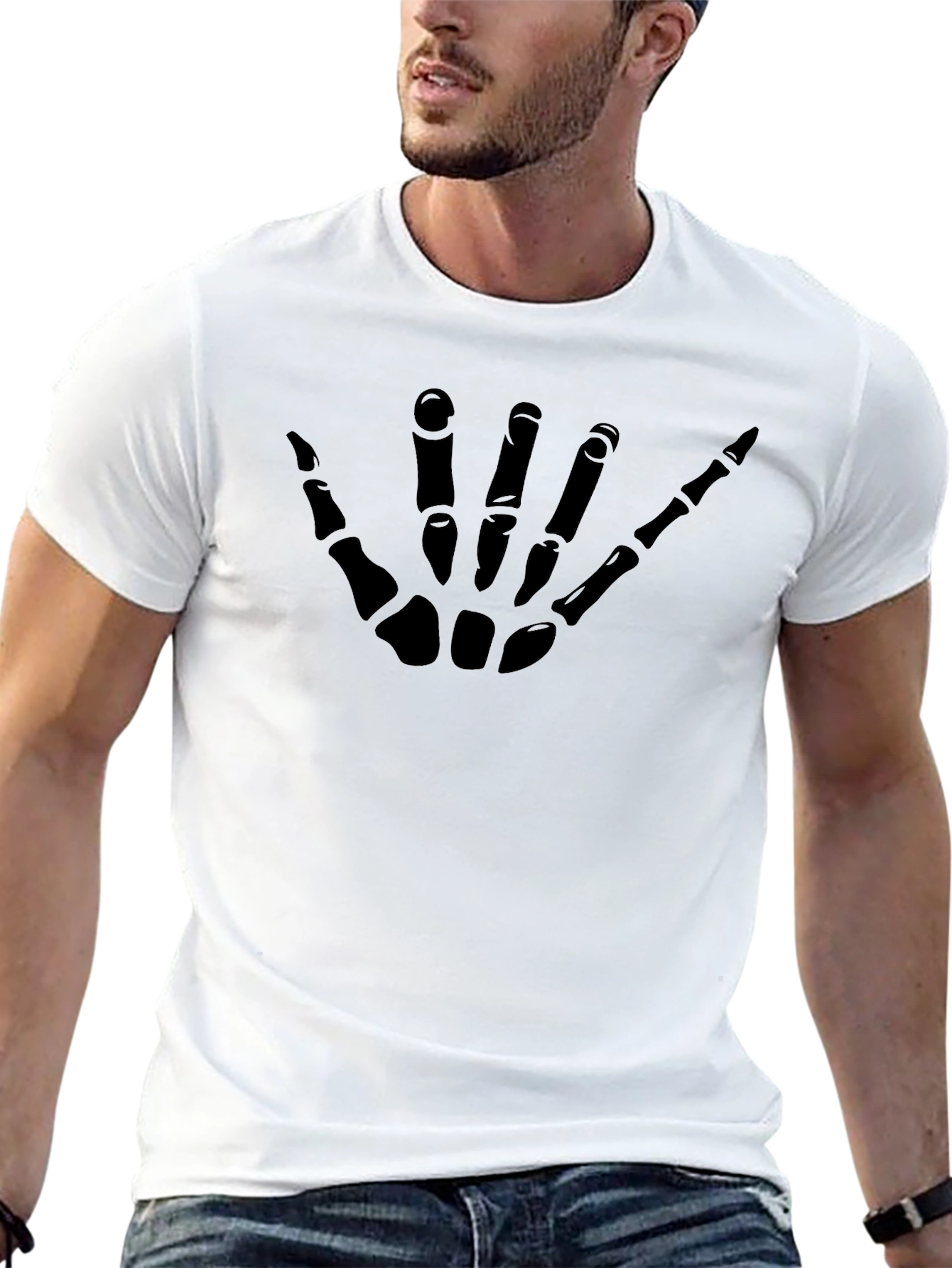 Hang Loose Skeleton Hand Graphic Black T-Shirt